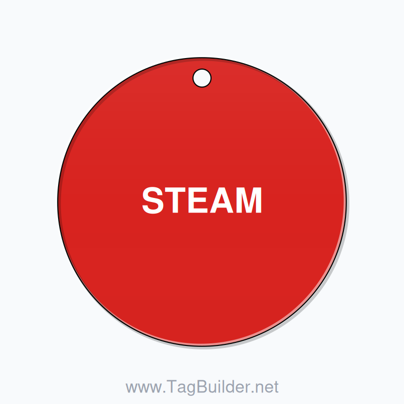 1.5 inch Circle Valve Tag – STEAM, Plastic, White On Red