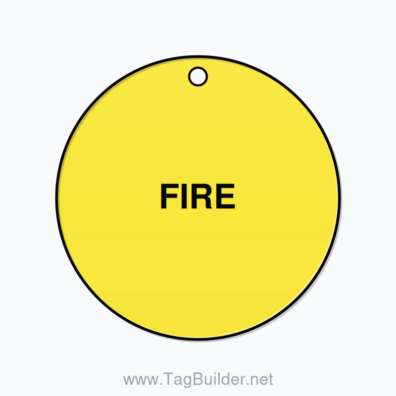 2.5 inch Circle Valve Tag – FIRE, Plastic, Black On Yellow