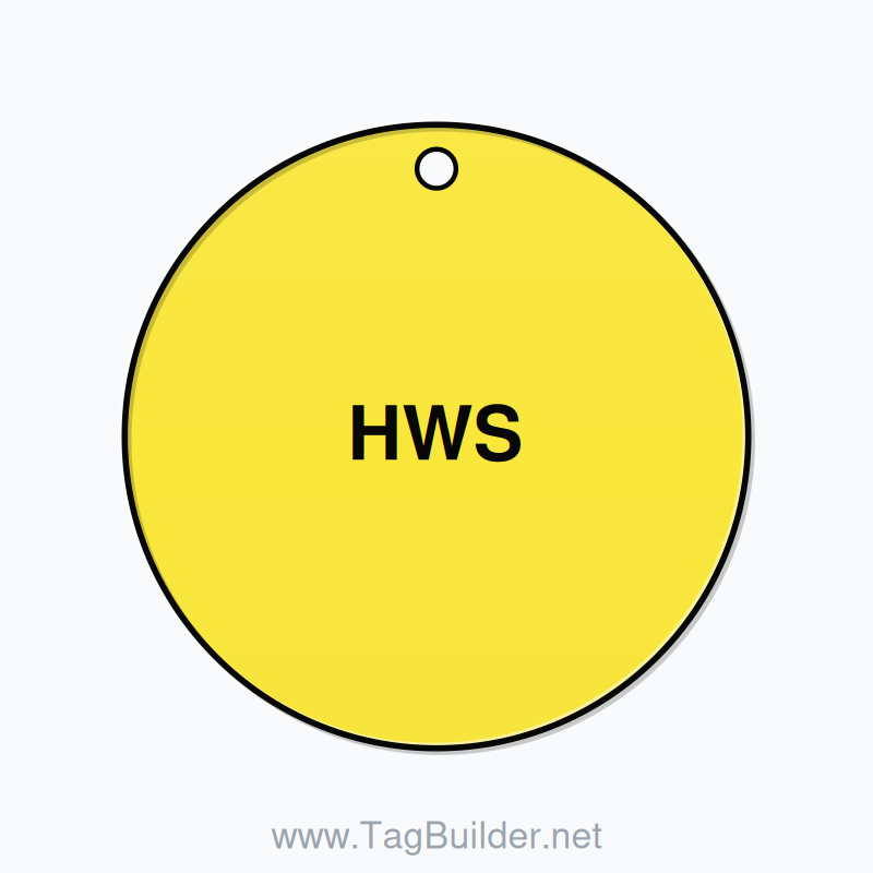 2 inch Circle Valve Tag – HWS, Plastic, Black On Yellow
