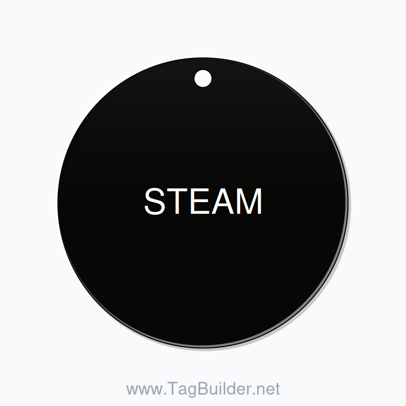 2 inch Circle Valve Tag – STEAM, Plastic, White on Black