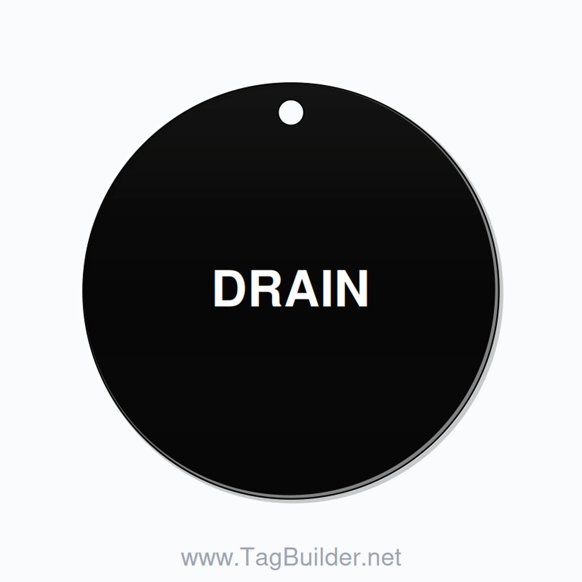 1.5 inch Circle Valve Tag – DRAIN, Plastic, White On Black