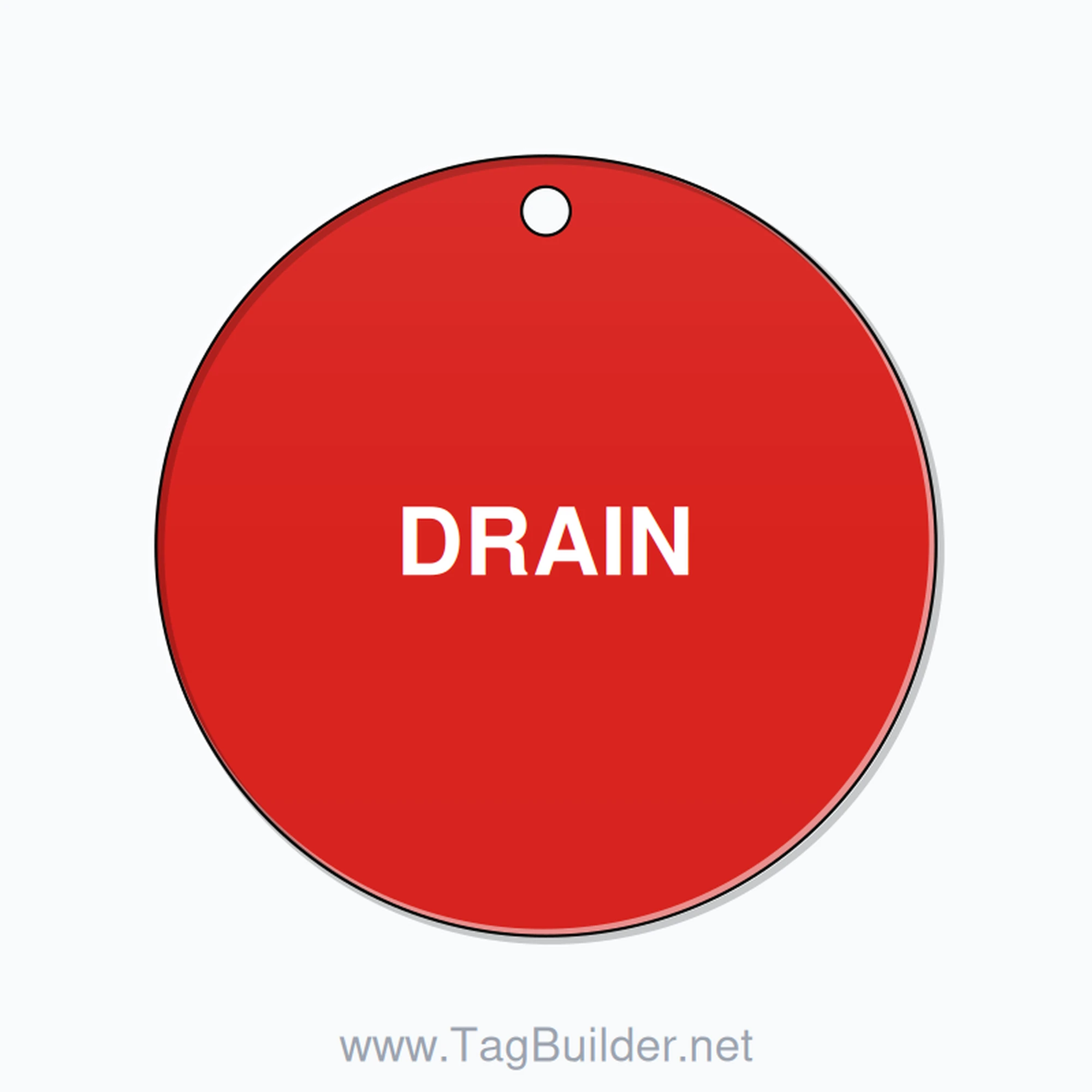 1.5 inch Circle Valve Tag – DRAIN, Plastic, White On Red
