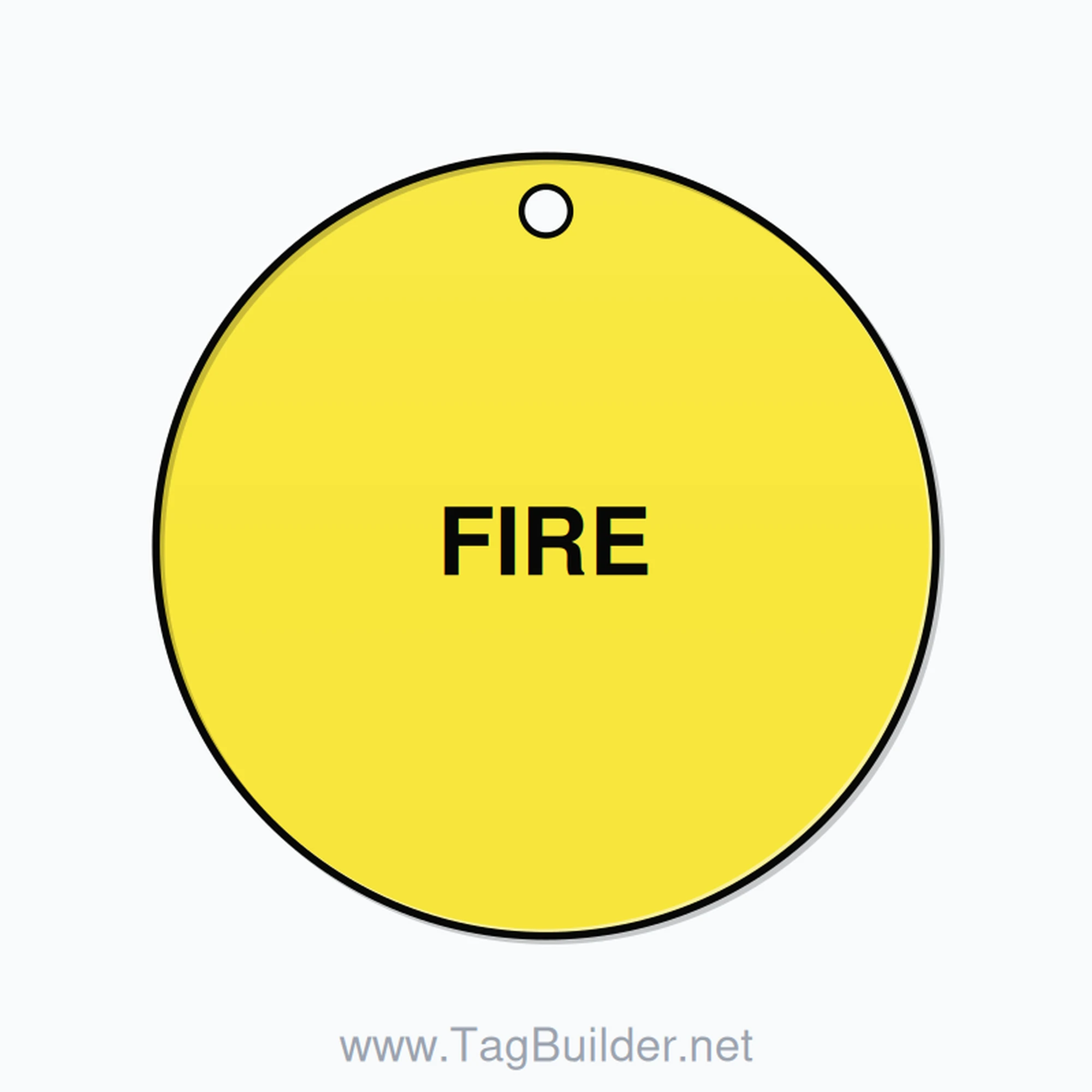 1.5 inch Circle Valve Tag – FIRE, Plastic, Black On Yellow
