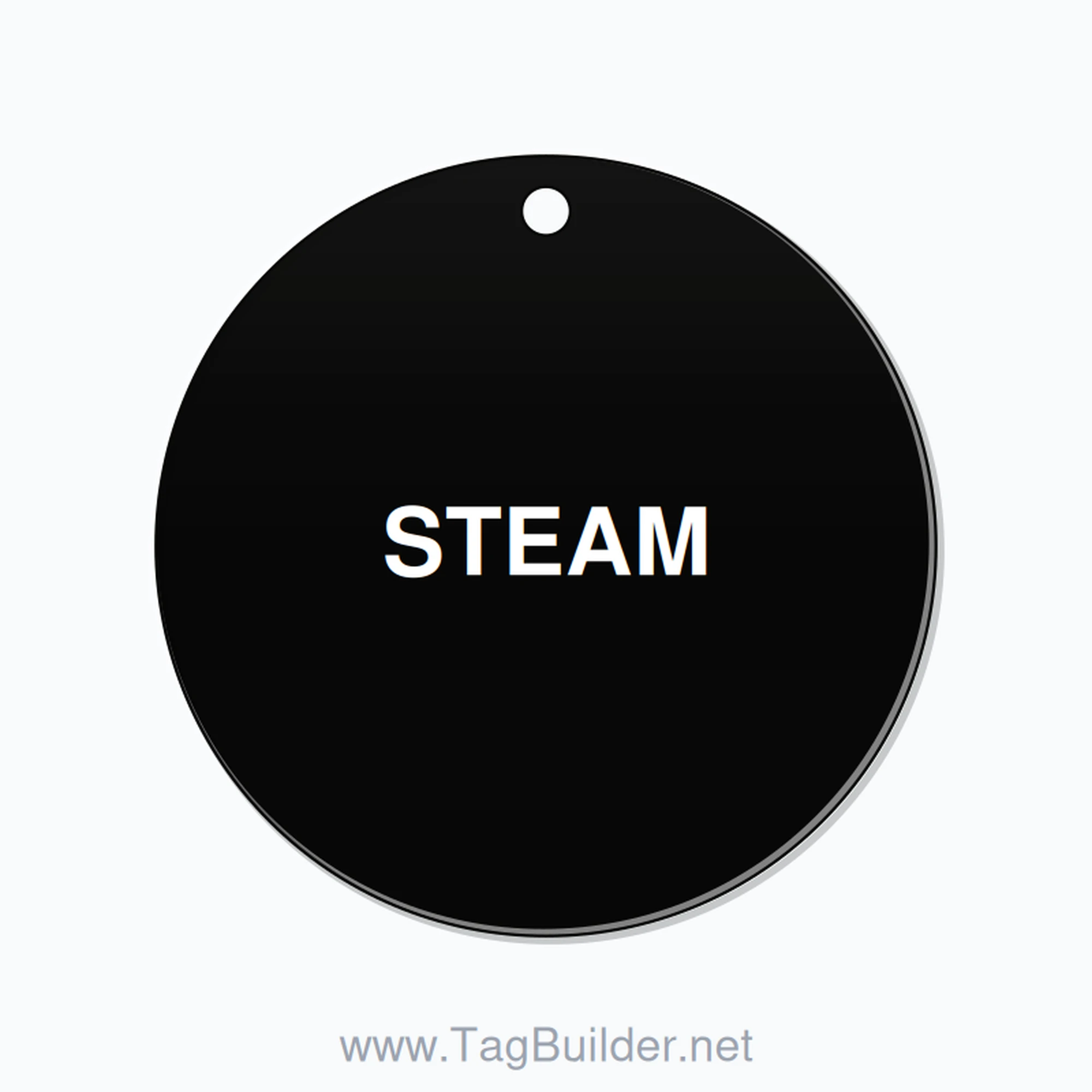 1.5 inch Circle Valve Tag – STEAM, Plastic, White On Black
