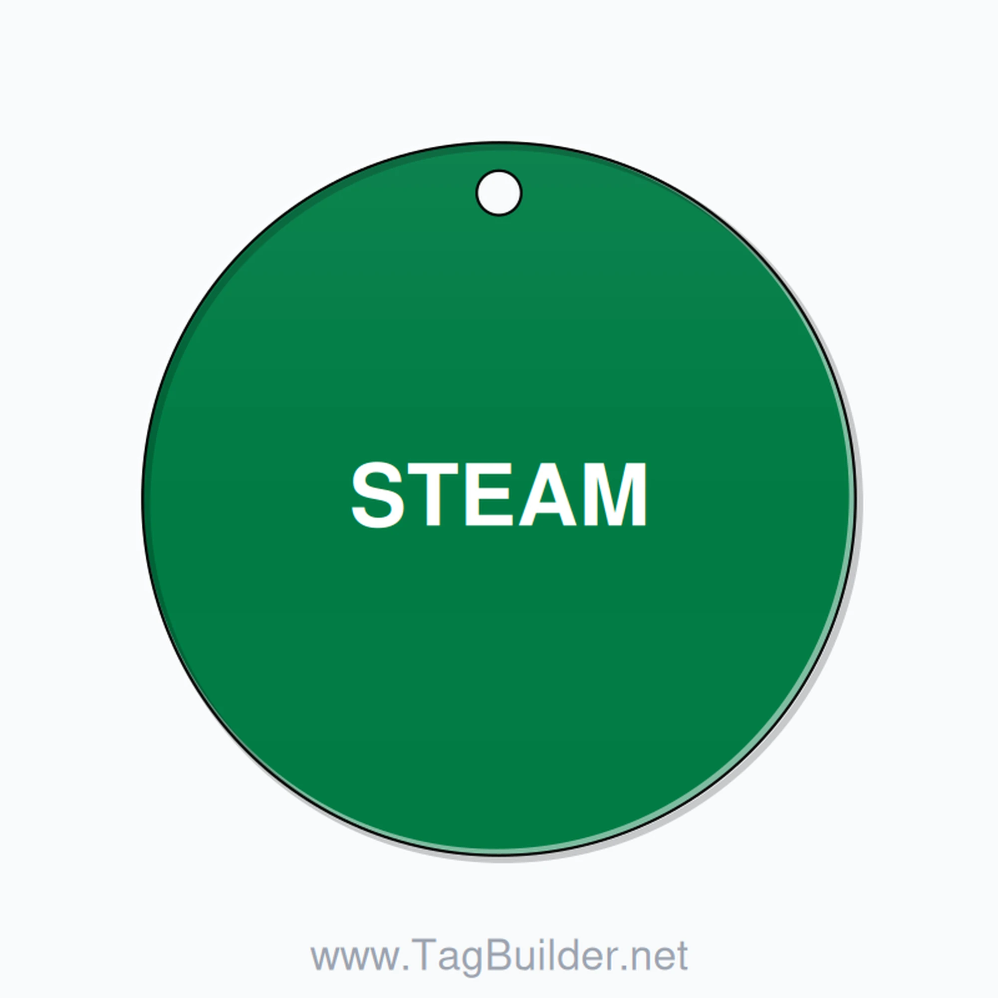 1.5 inch Circle Valve Tag – STEAM, Plastic, White On Green