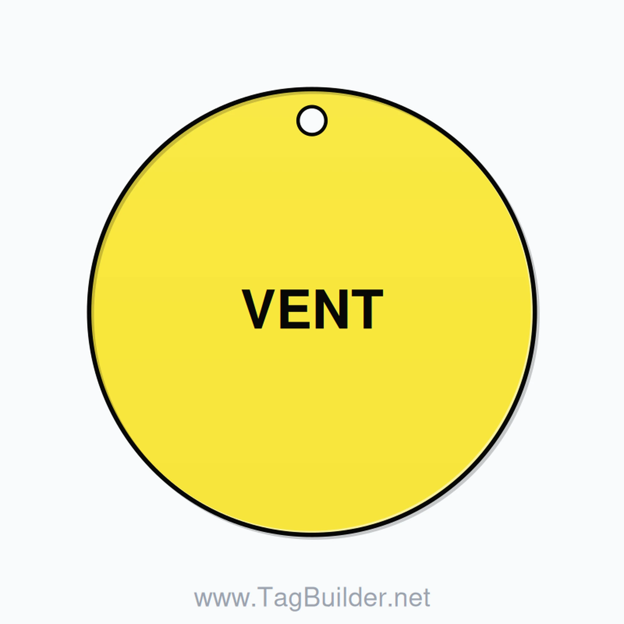 1.5 inch Circle Valve Tag – VENT, Plastic, Black On Yellow