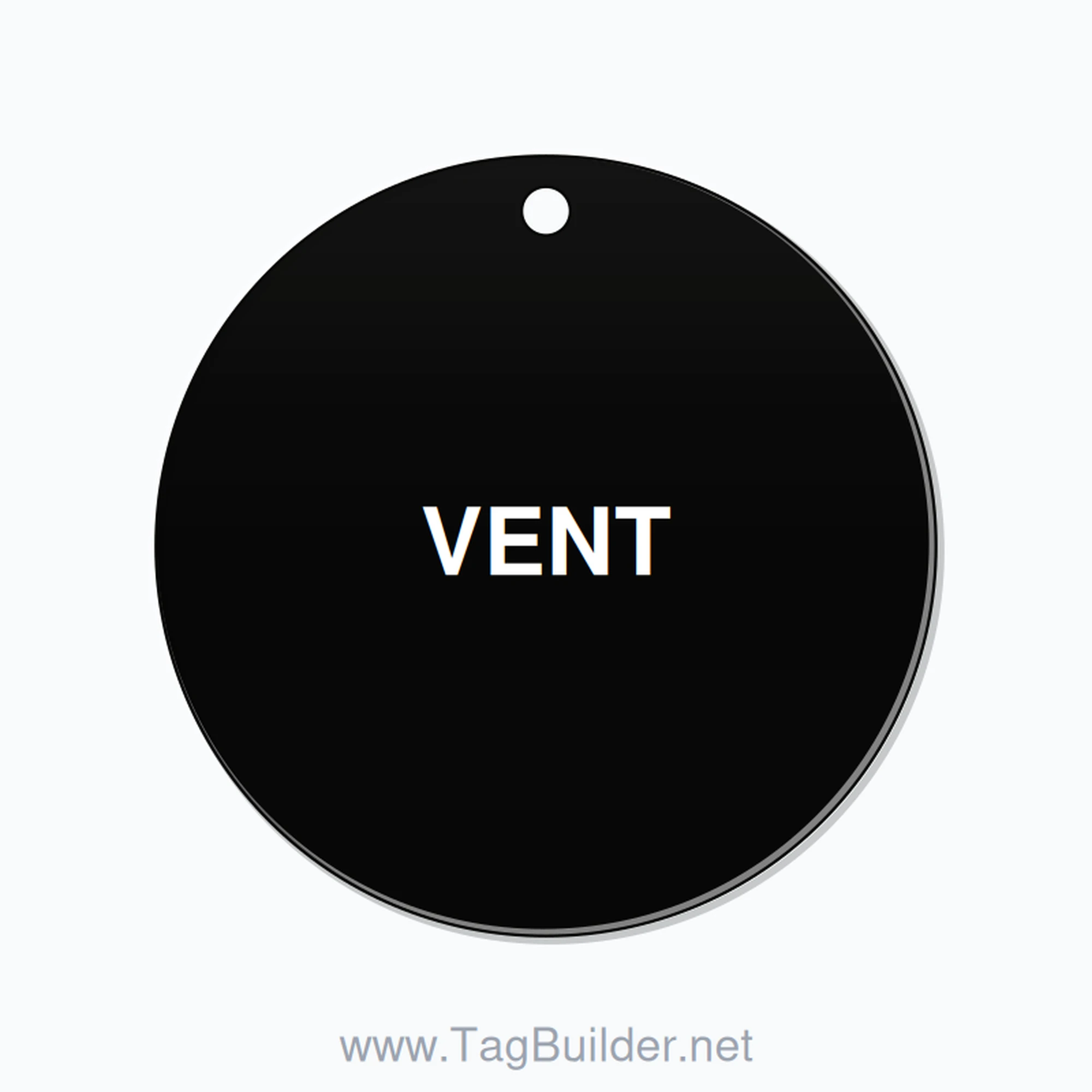 1.5 inch Circle Valve Tag – VENT, Plastic, White On Black