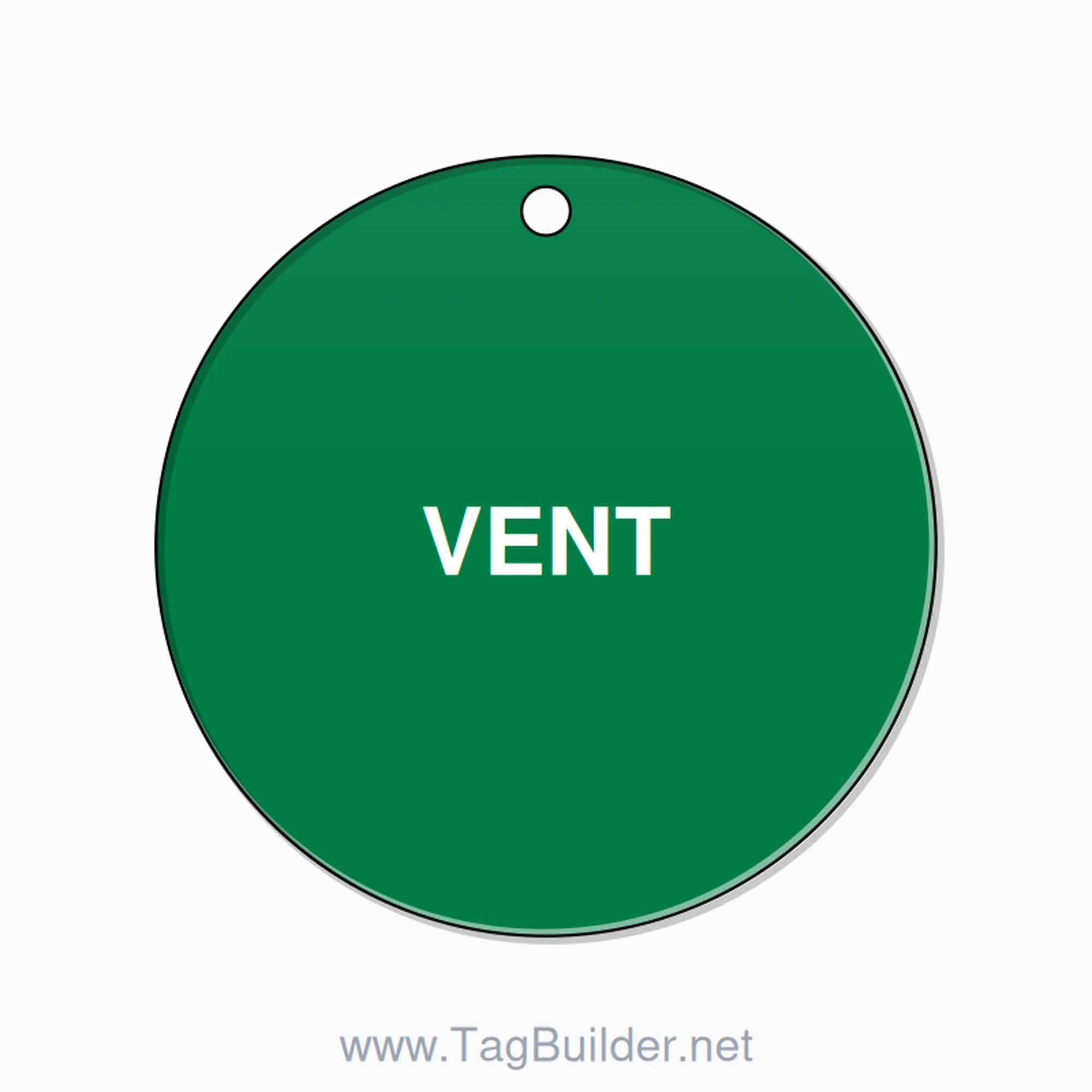 1.5 inch Circle Valve Tag – VENT, Plastic, White On Green