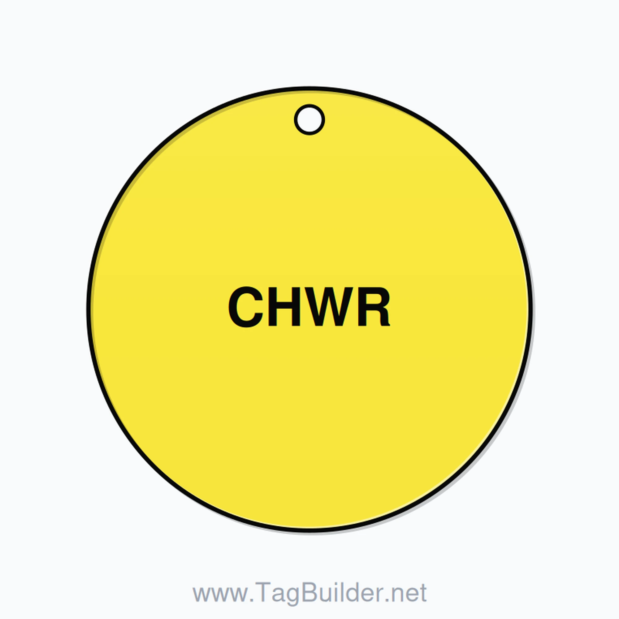 2.5 inch Circle Valve Tag – CHWR, Plastic, Black On Yellow