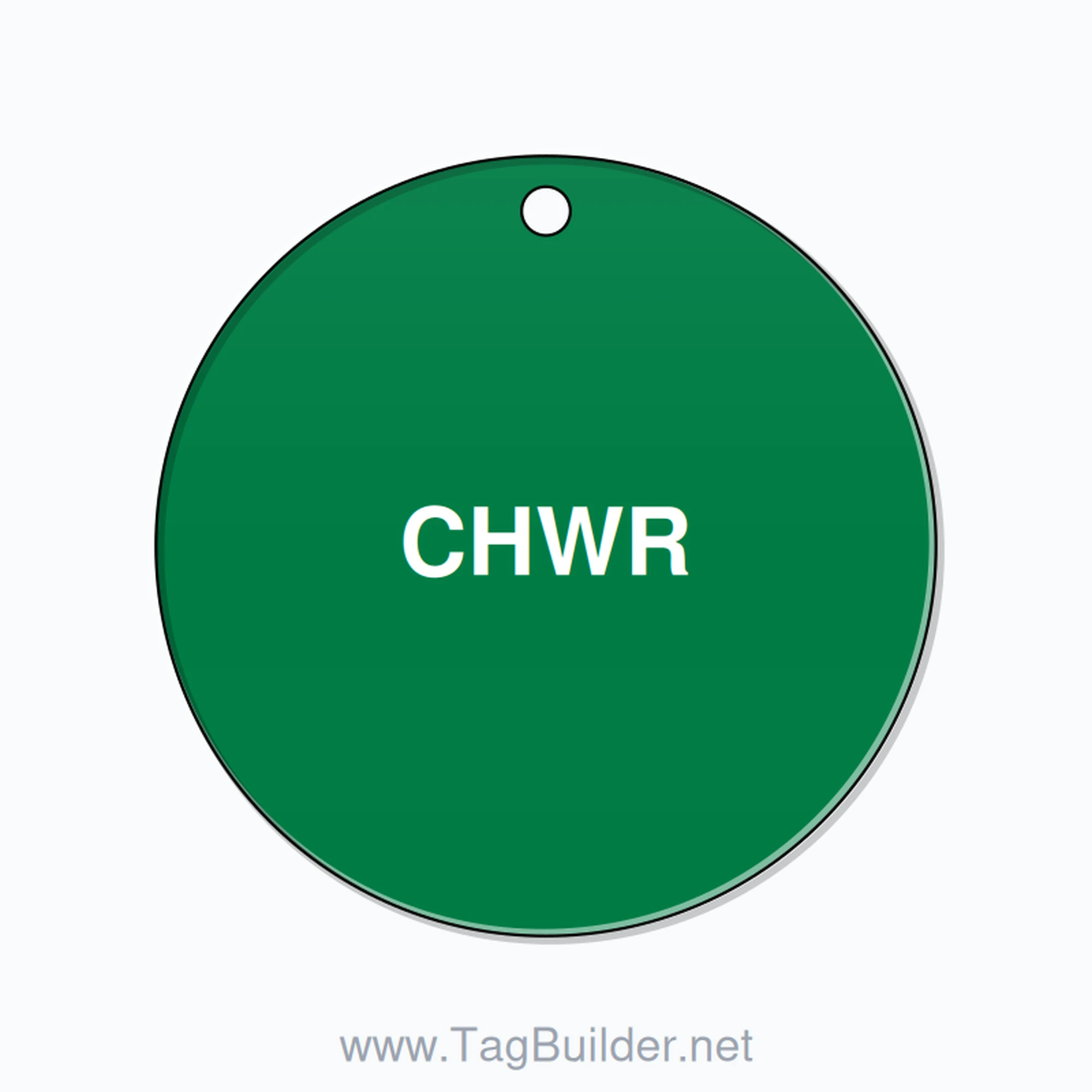 2.5 inch Circle Valve Tag – CHWR, Plastic, White On Green