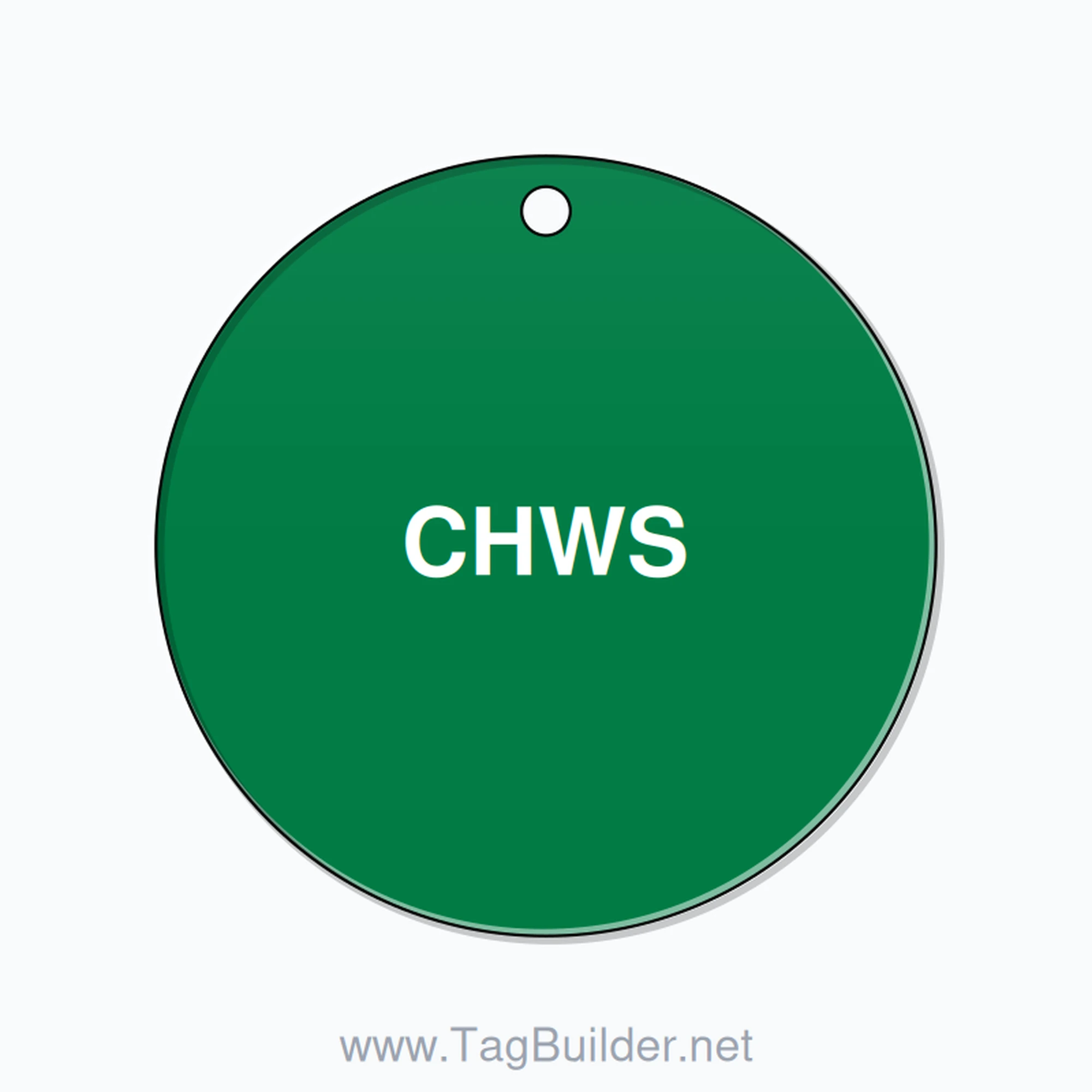 2.5 inch Circle Valve Tag – CHWS, Plastic, White On Green