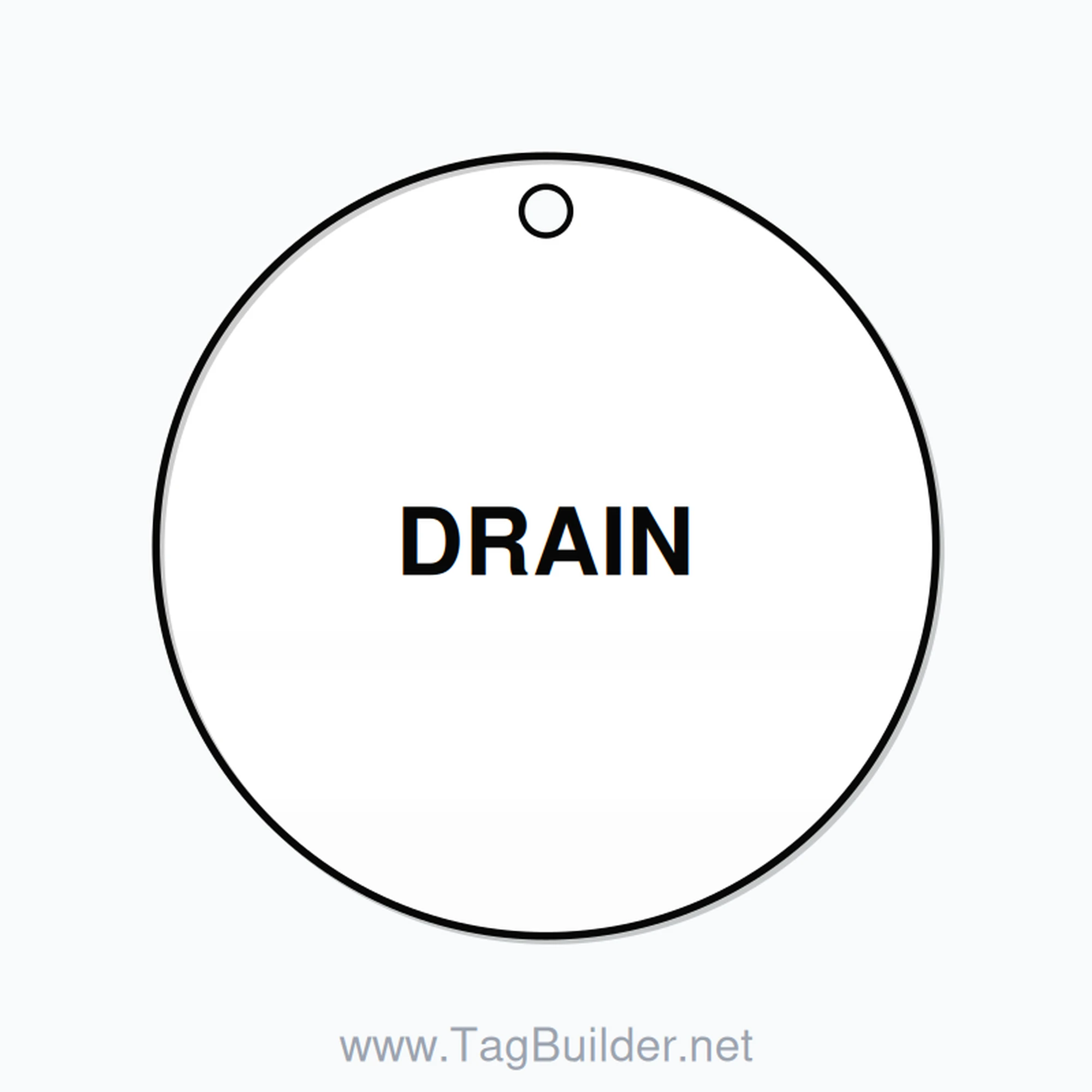 2.5 inch Circle Valve Tag – DRAIN, Plastic, Black On White