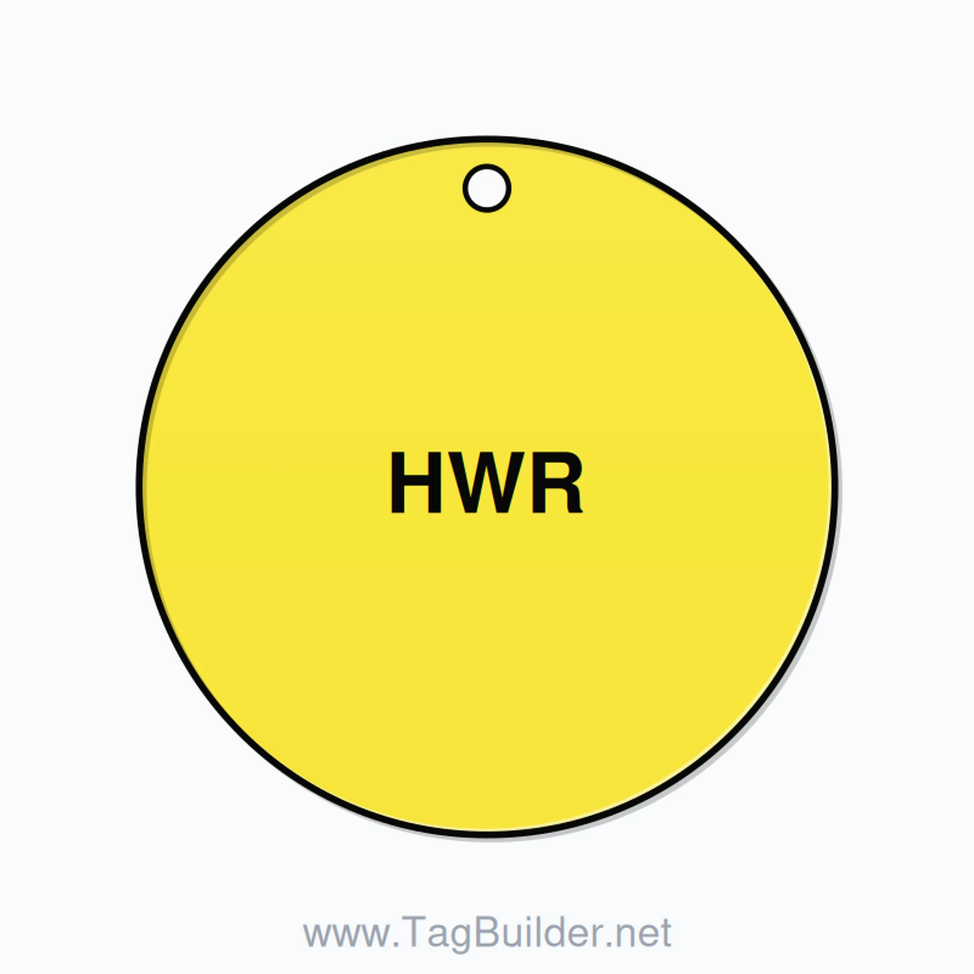 2.5 inch Circle Valve Tag – HWR, Plastic, Black On Yellow