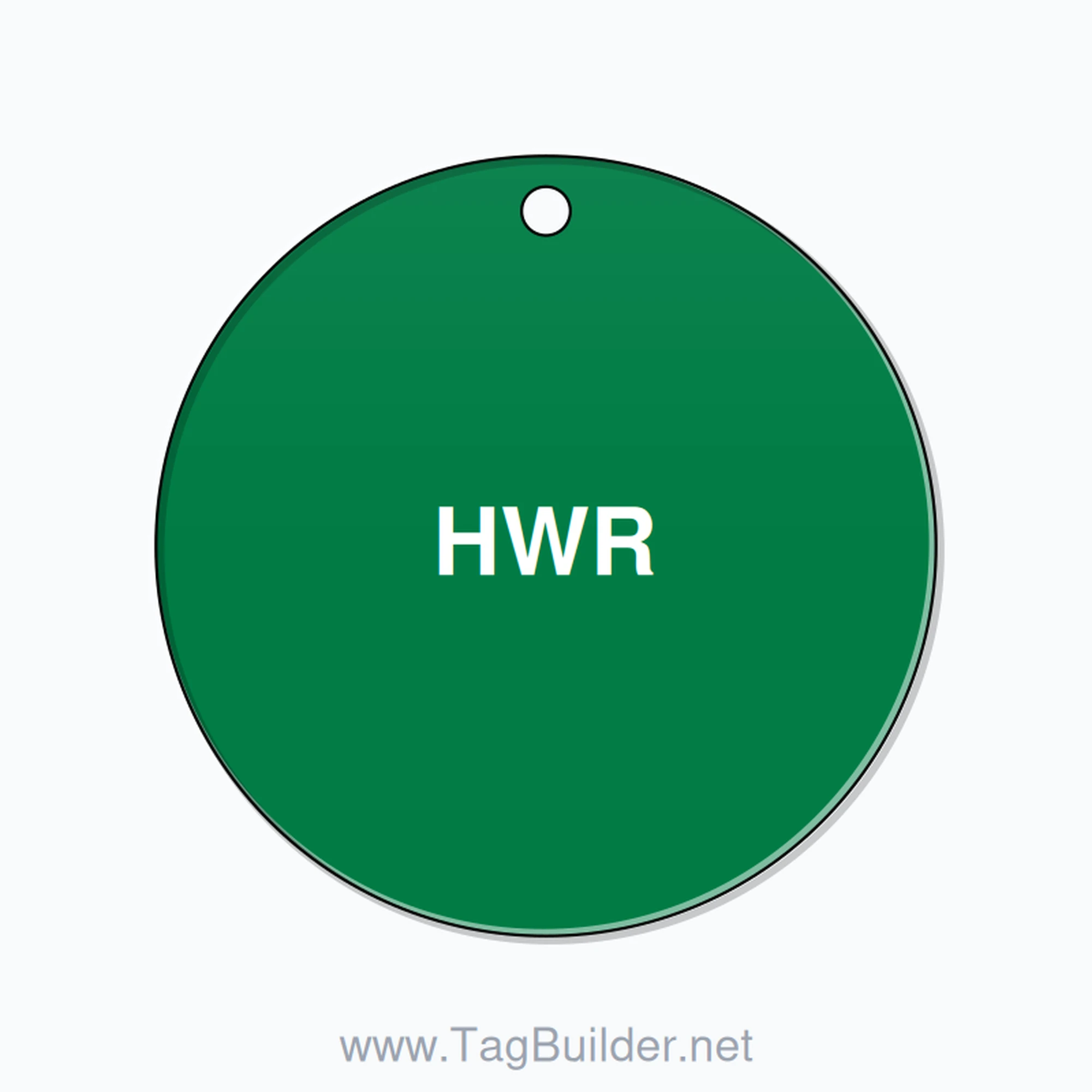 2.5 inch Circle Valve Tag – HWR, Plastic, White On Green