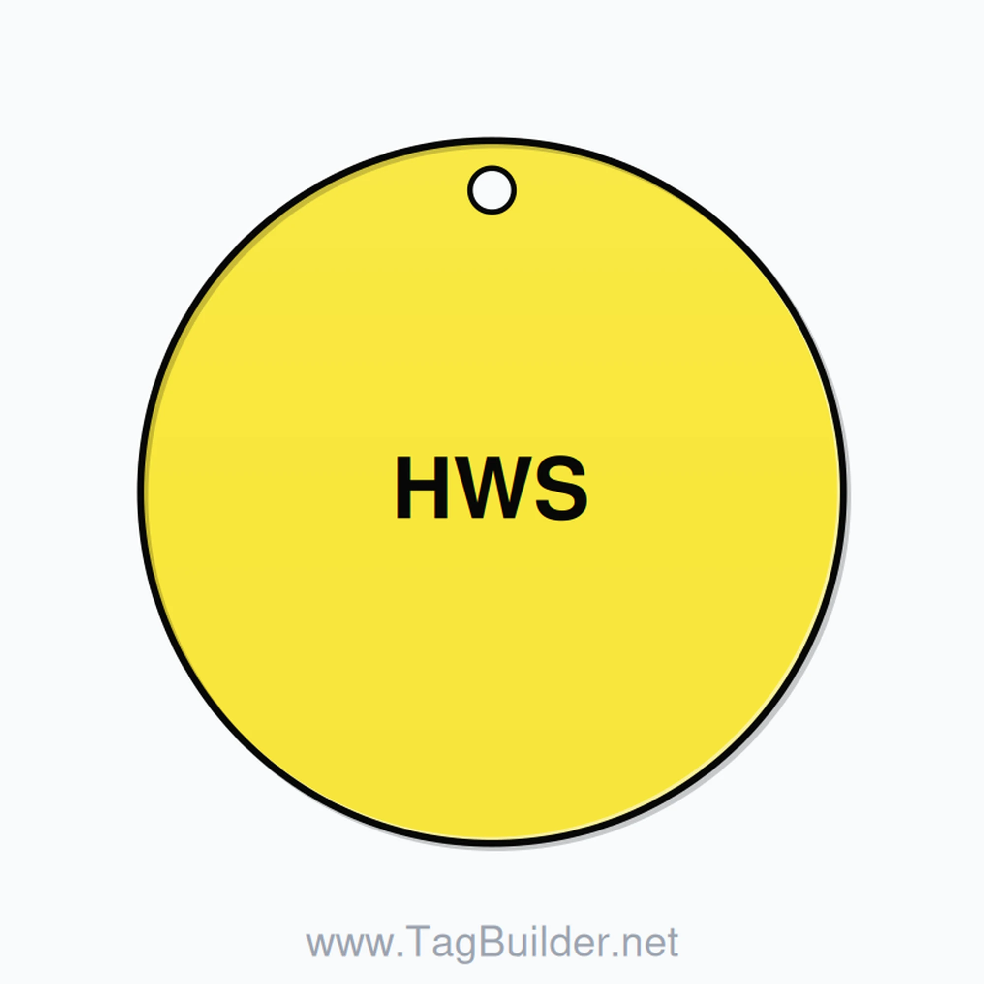 2.5 inch Circle Valve Tag – HWS, Plastic, Black On Yellow