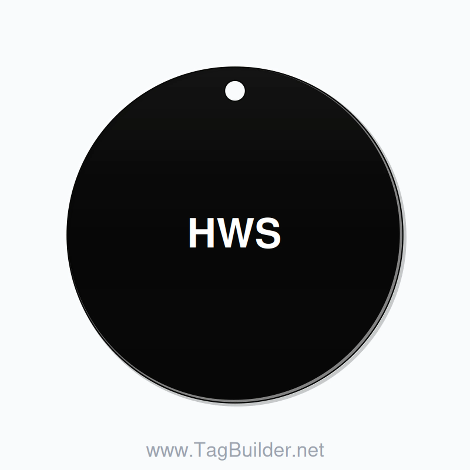 2.5 inch Circle Valve Tag – HWS, Plastic, White On Black
