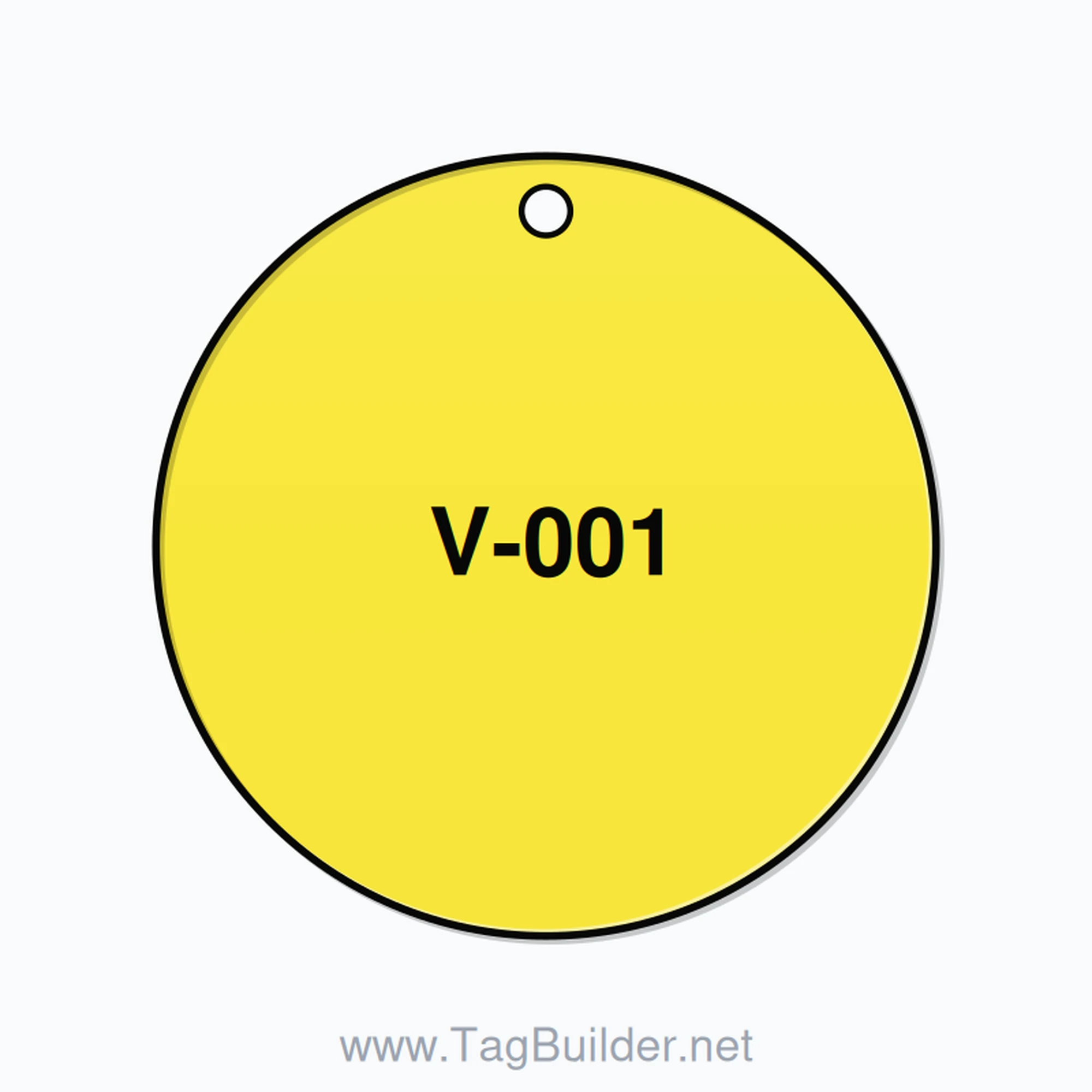 2.5 inch Circle Valve Tag – V-001, Plastic, Black On Yellow