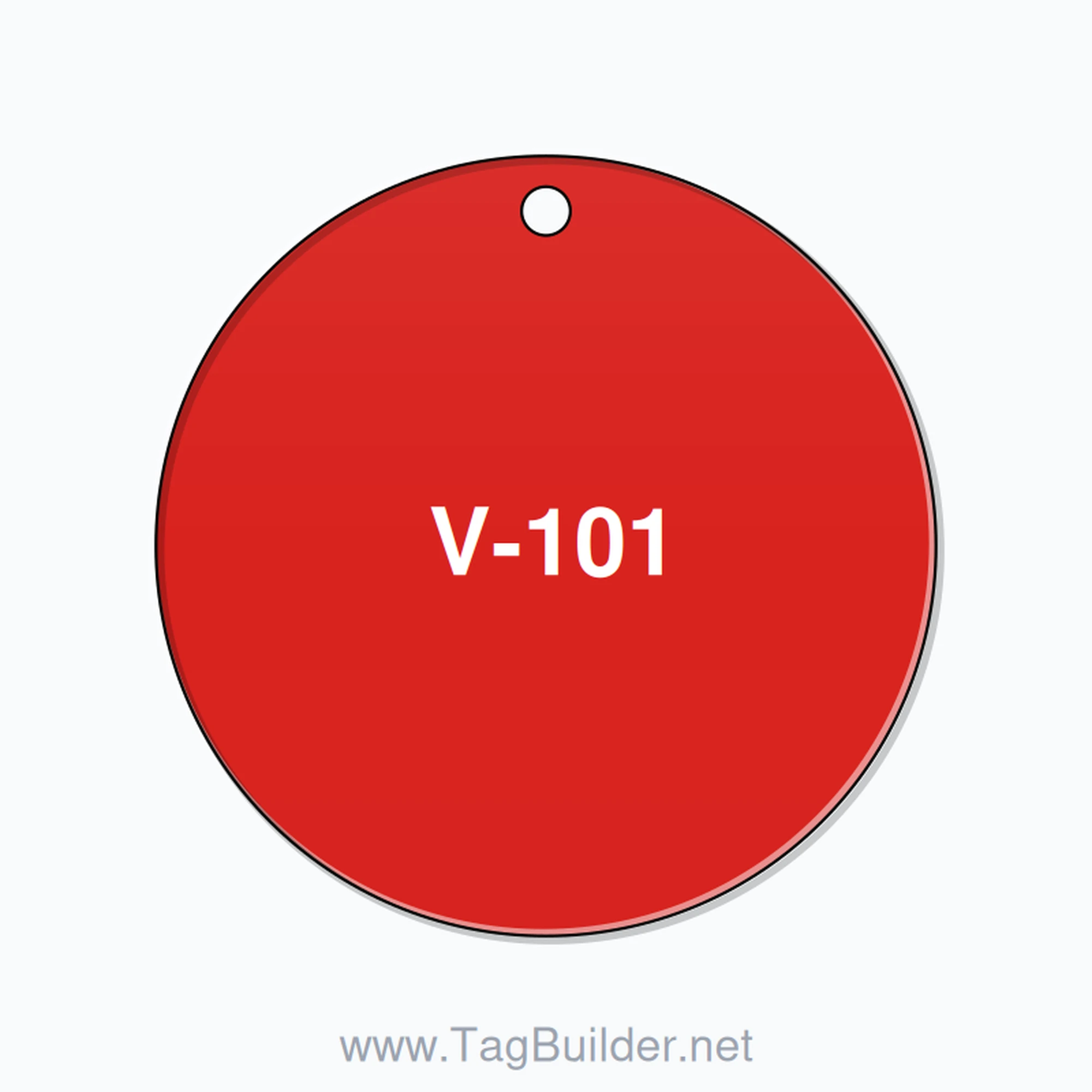 2.5 inch Circle Valve Tag – V-101, Plastic, White On Red