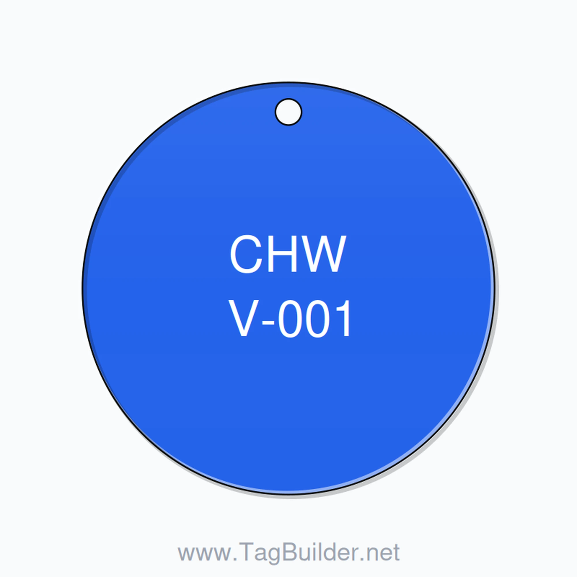 2 inch Circle Valve Tag – CHW V-001, White on Blue
