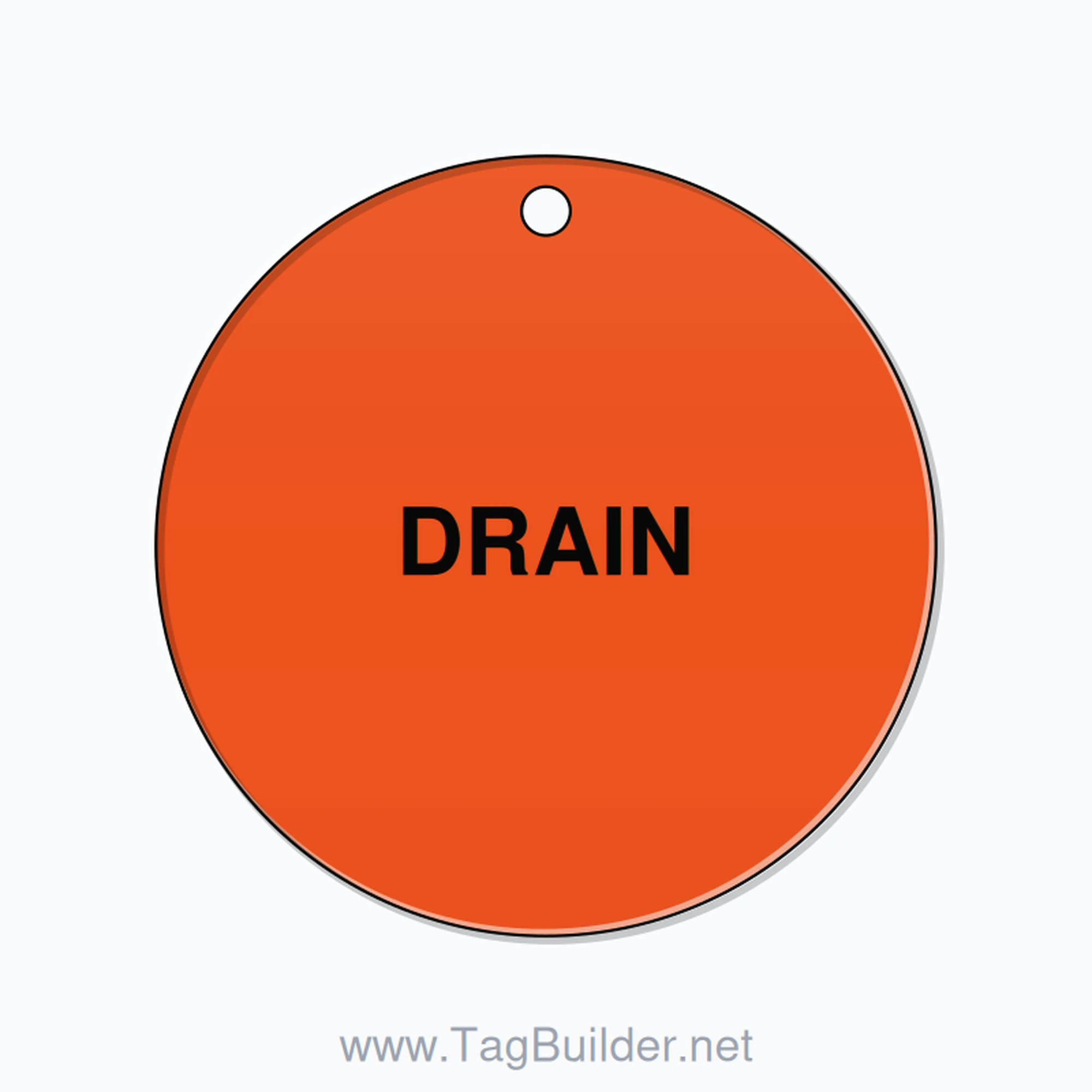 2 inch Circle Valve Tag – DRAIN, Plastic, Black On Orange