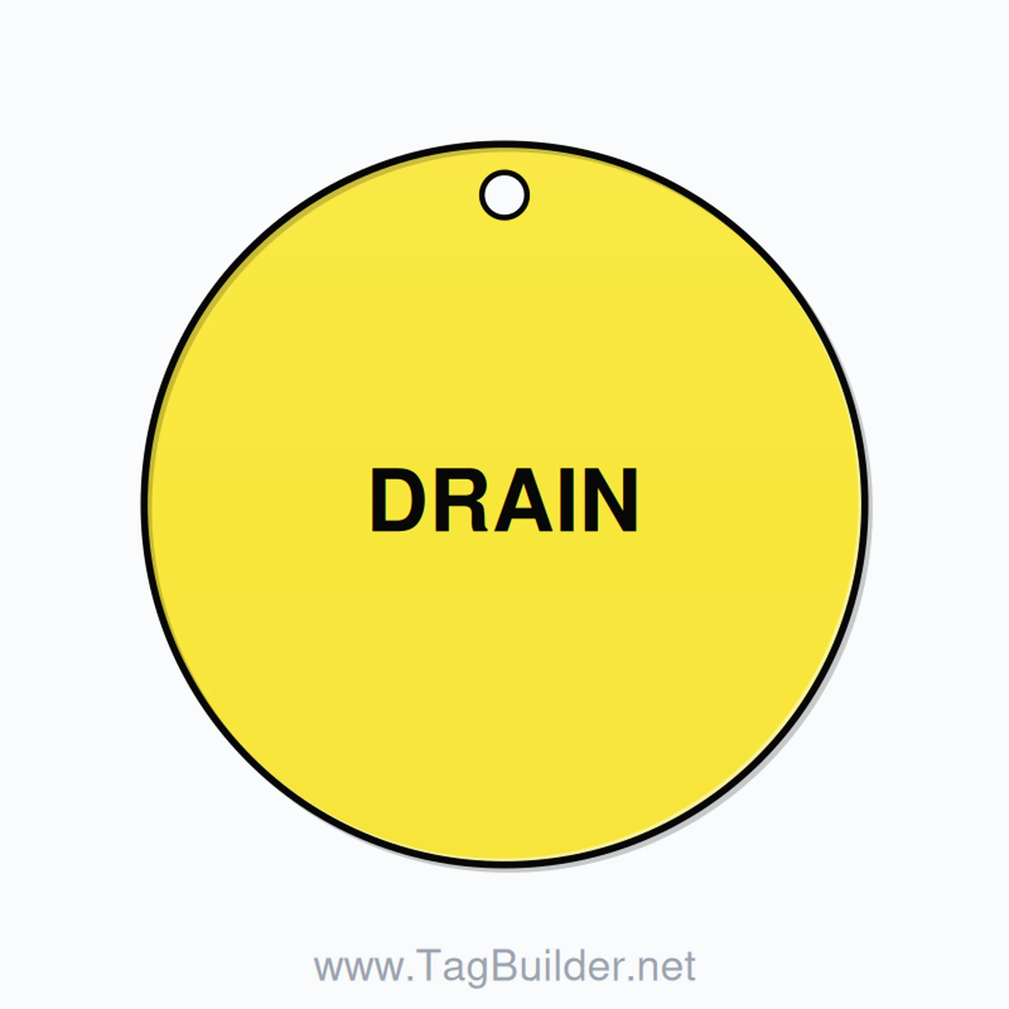 2 inch Circle Valve Tag – DRAIN, Plastic, Black On Yellow