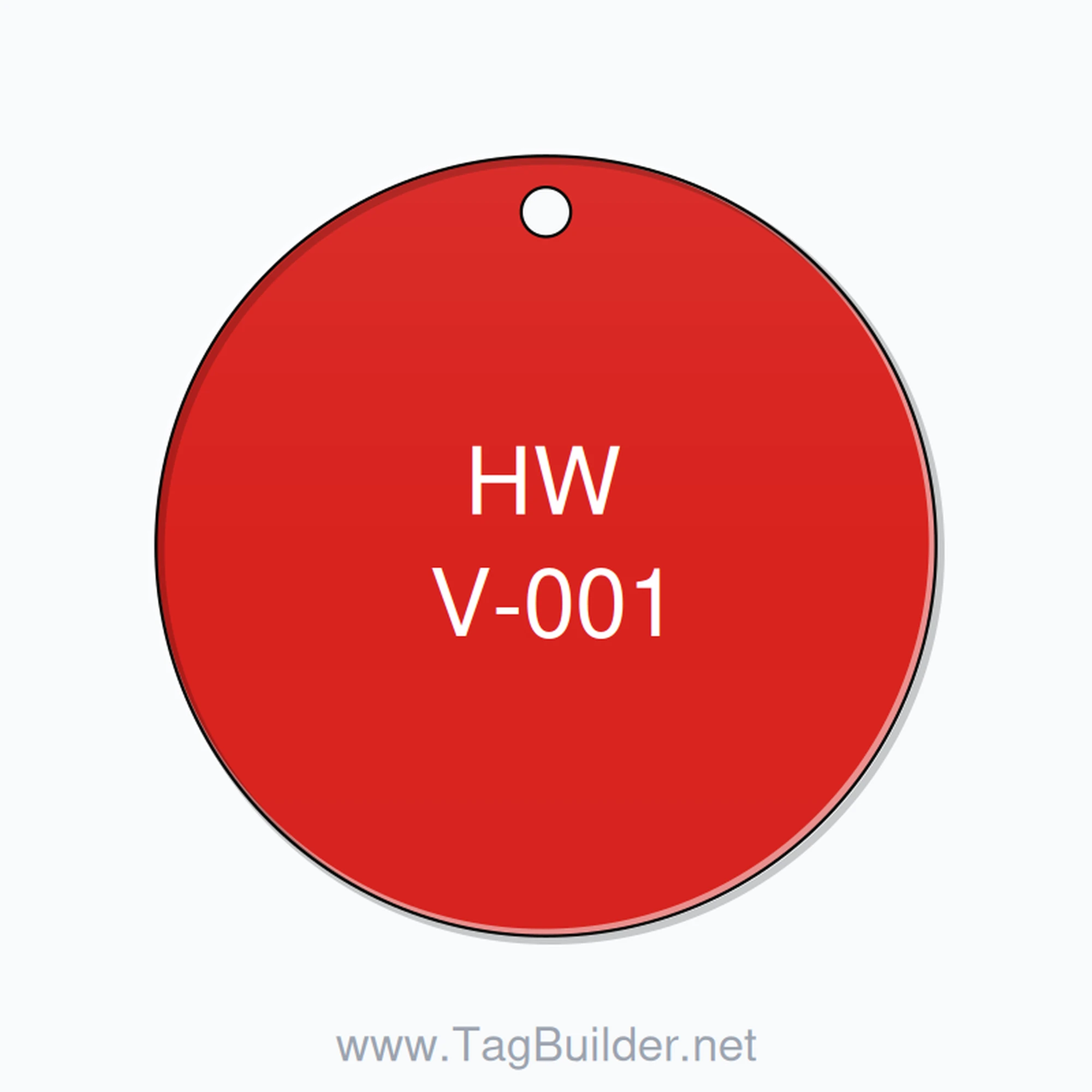 2 inch Circle Valve Tag – HW V-001, White on Red