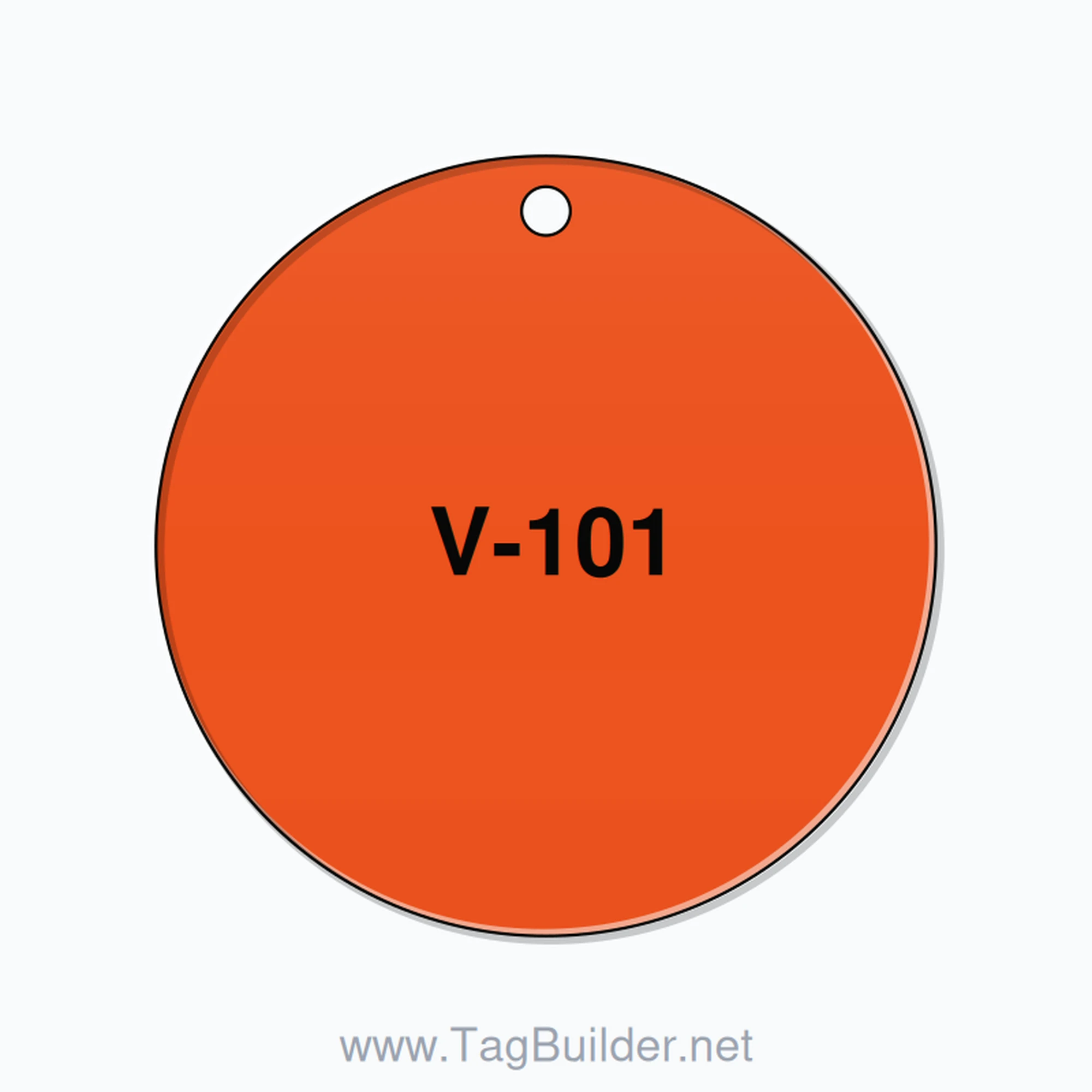 2 inch Circle Valve Tag – V-101, Plastic, Black On Orange