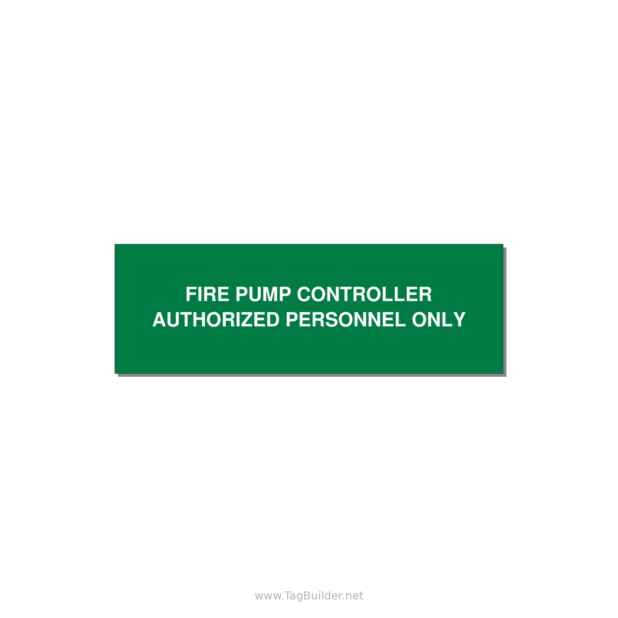 3.0x1.0" Fire Safety Label - FIRE PUMP CONTROLLER AUTH — 3x1" White on Green, Holes