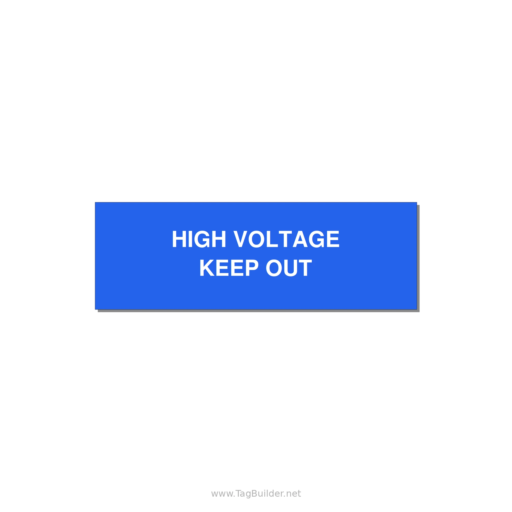 3.0x1.0" High Voltage Warning Sign - HIGH VOLTAGE KEEP OUT — 3x1" White on Blue, Holes