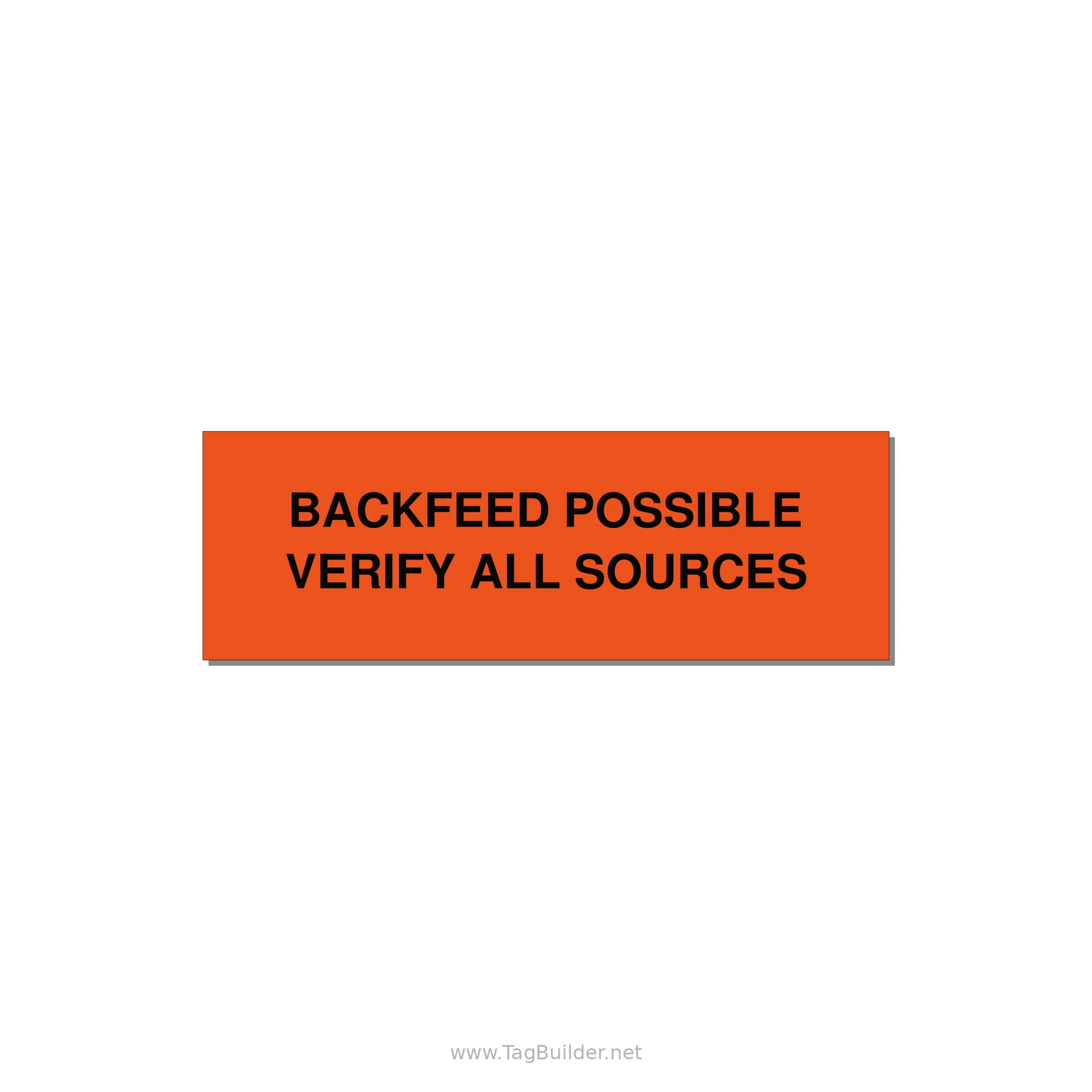 3.0x1.0" Safety Label - BACKFEED POSSIBLE VERIFY — 3x1" Black on Orange, Adhesive