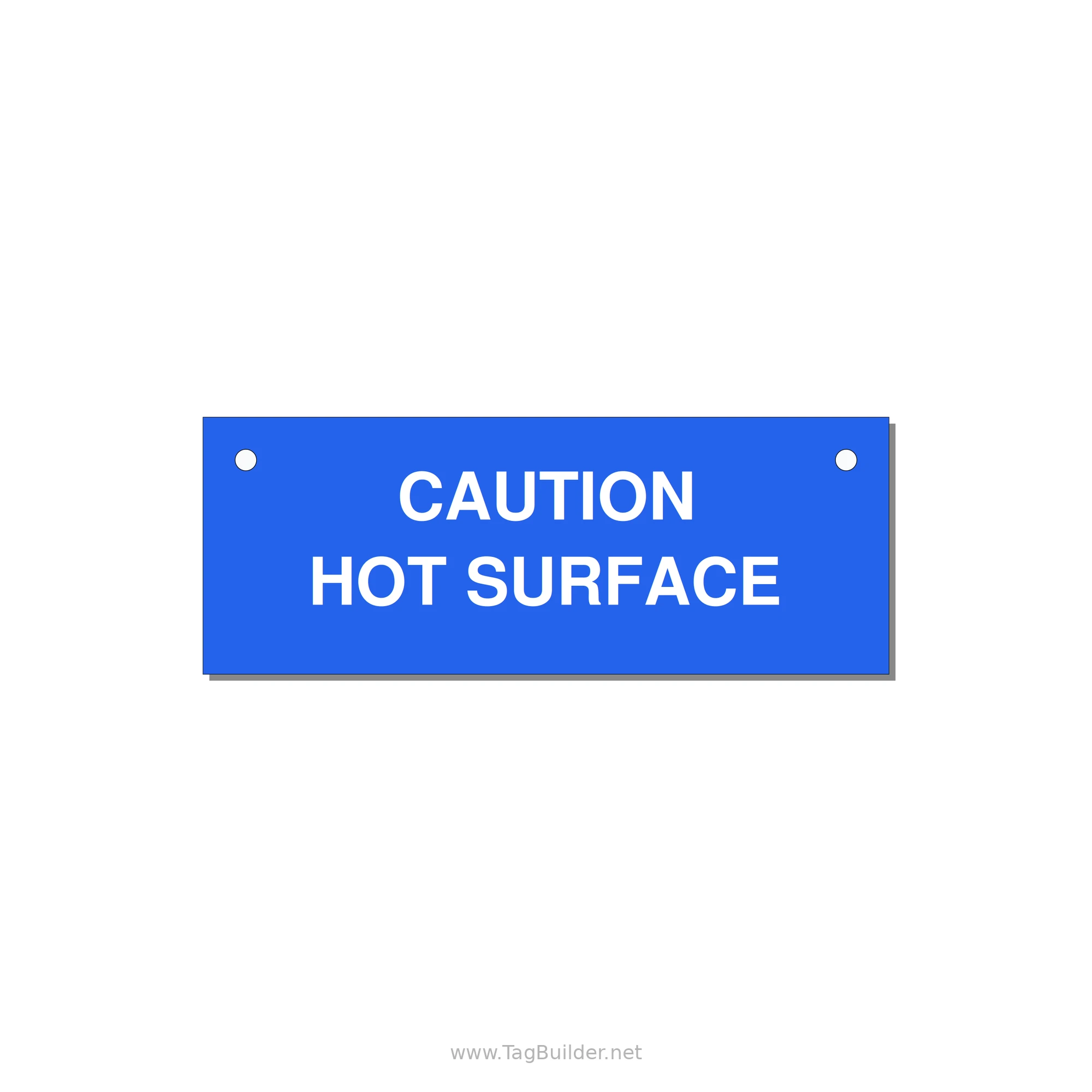 4.0x1.5" Caution Safety Label - CAUTION HOT SURFACE — 4x1.5" White on Blue, Holes