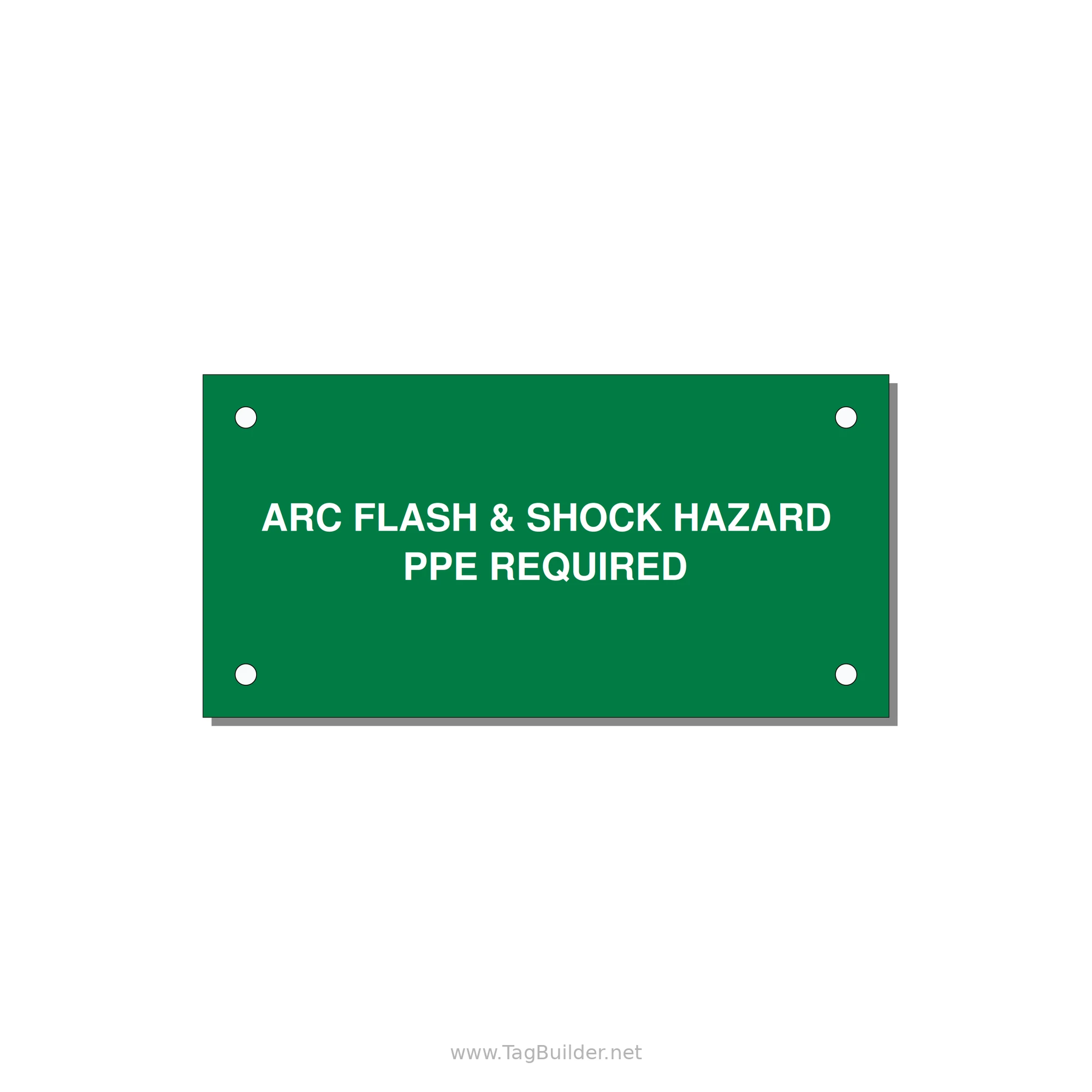 4.0x2.0" Arc Flash Safety Label - ARC FLASH & SHOCK HAZARD — 4x2" White on Green, Holes