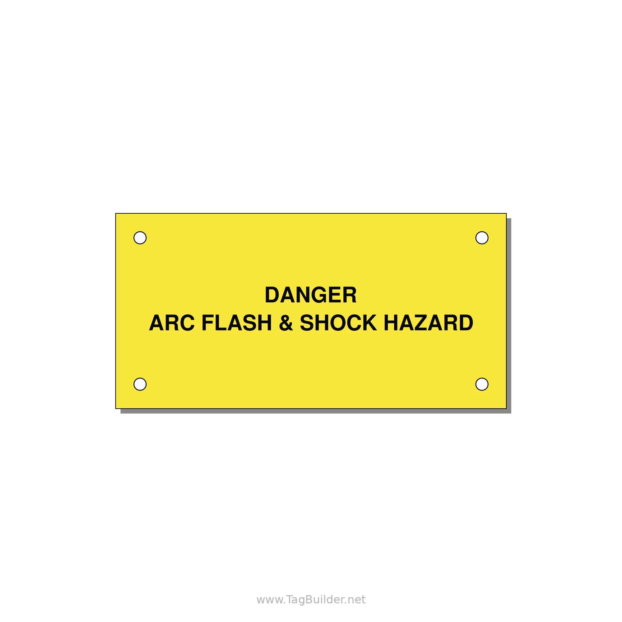 4.0x2.0" Arc Flash Safety Label - DANGER ARC FLASH & SHOCK — 4x2" Black on Yellow, Holes