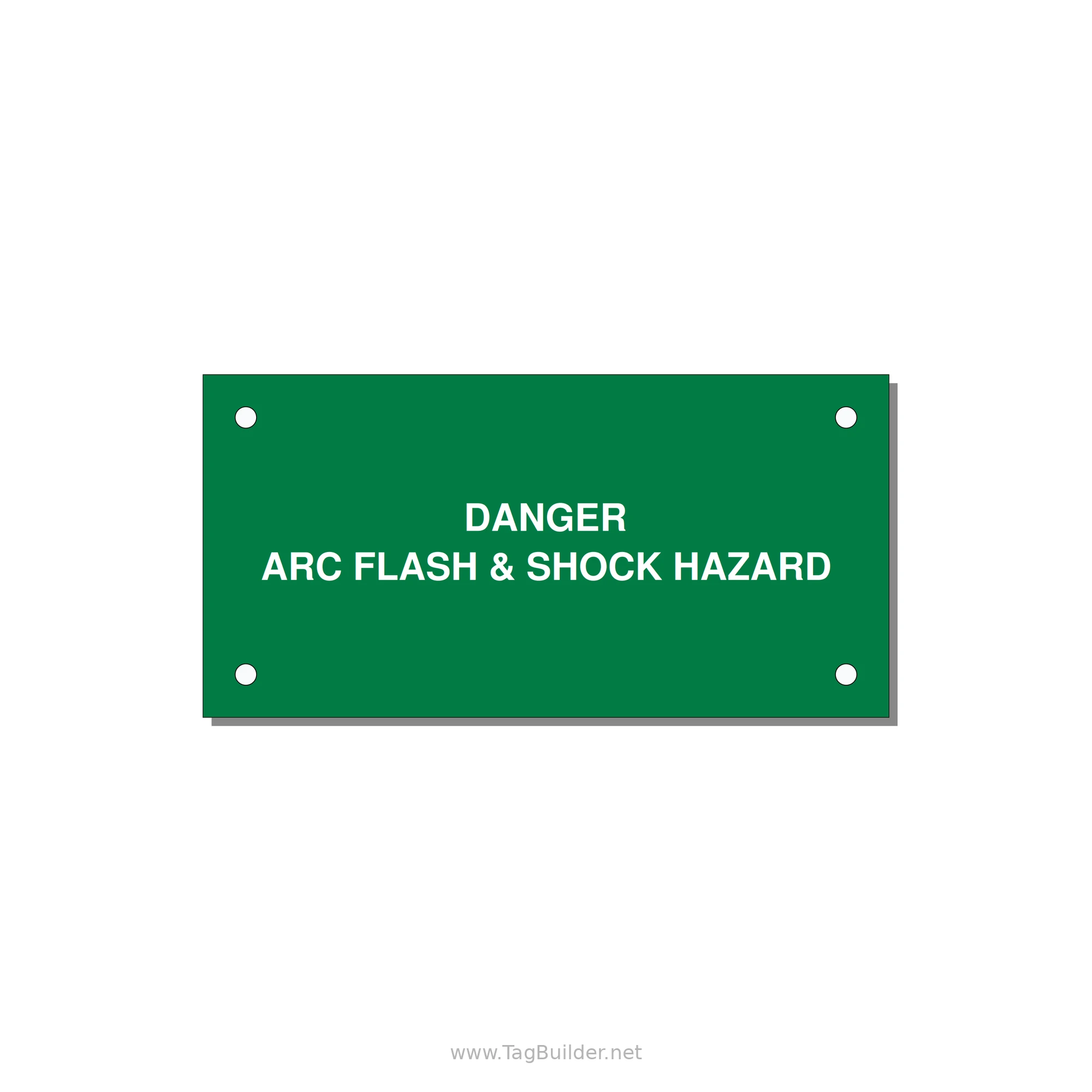 4.0x2.0" Arc Flash Safety Label - DANGER ARC FLASH & SHOCK — 4x2" White on Green, Holes
