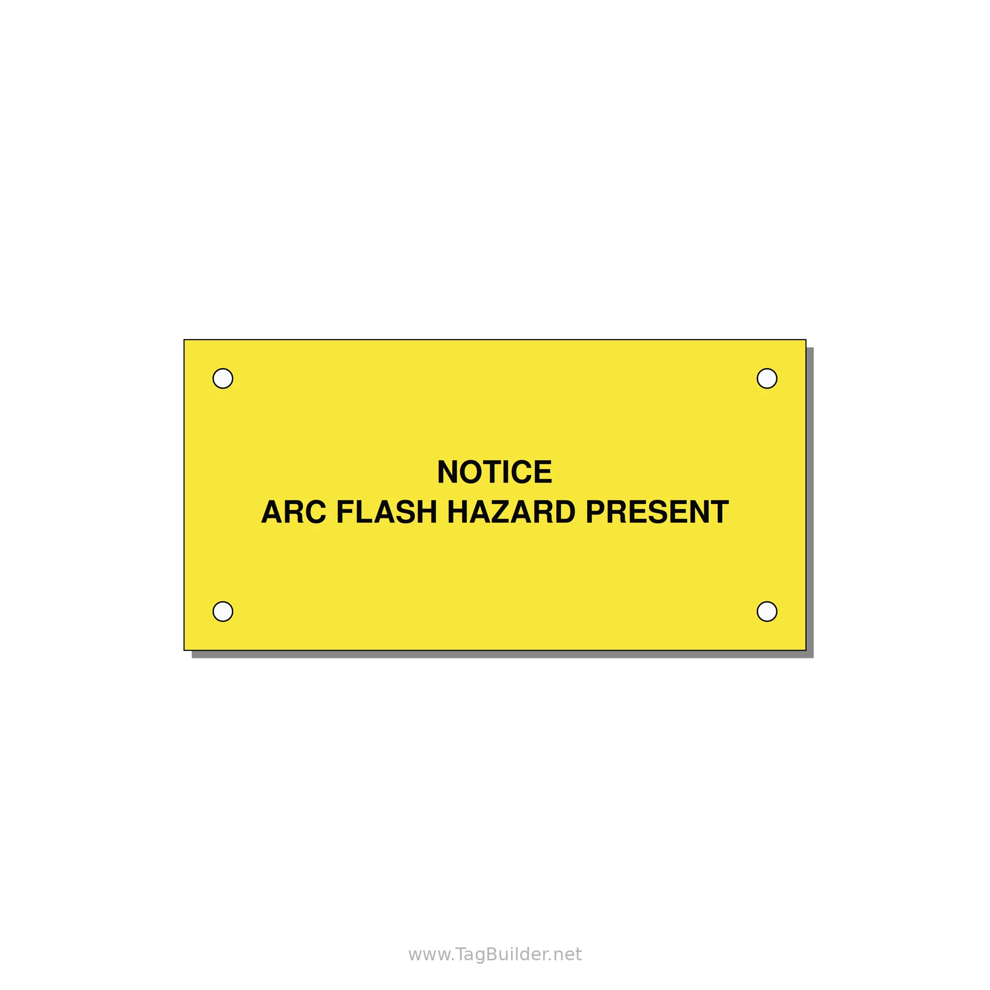 4.0x2.0" Arc Flash Safety Label - NOTICE ARC FLASH HAZARD P — 4x2" Black on Yellow, Holes