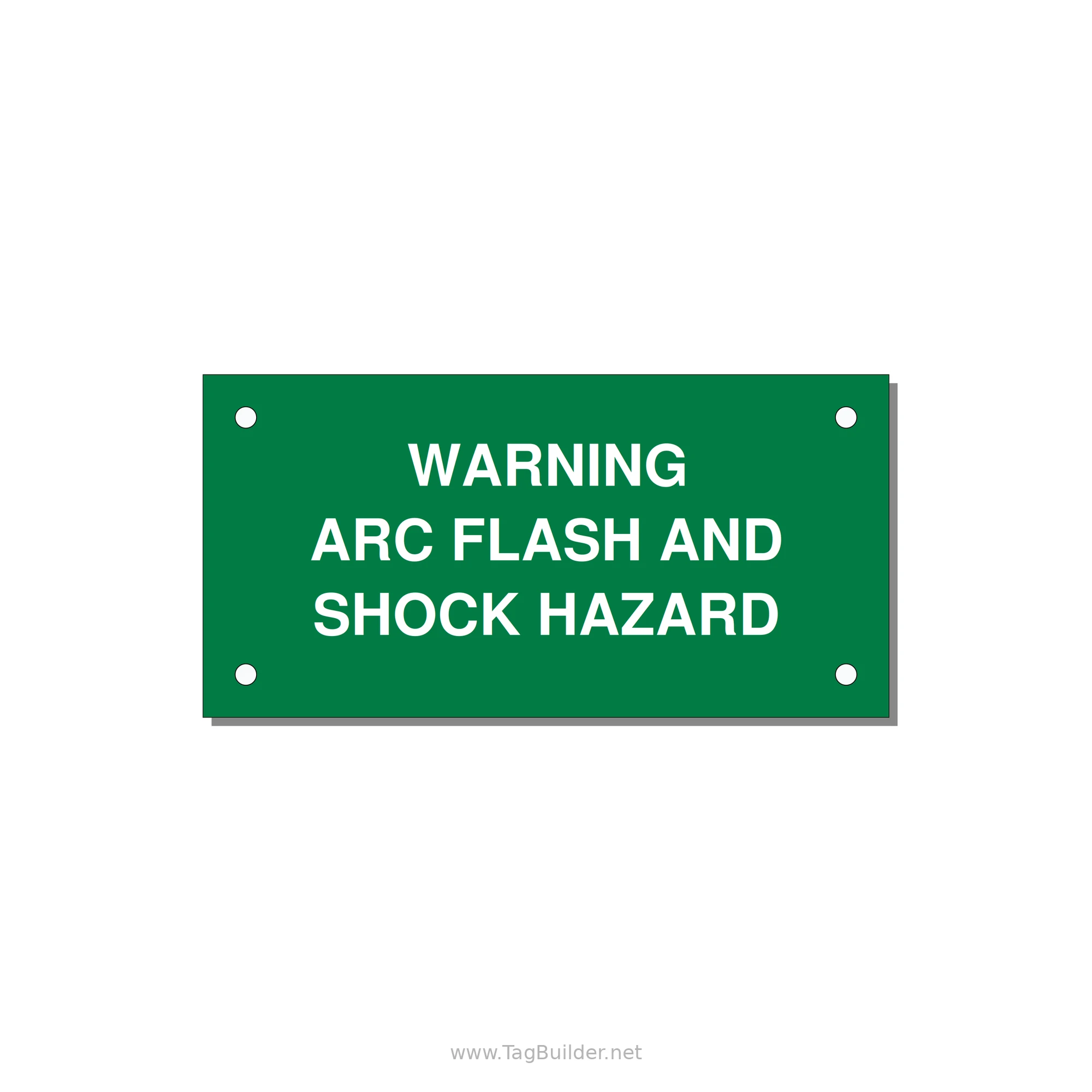 4.0x2.0" Arc Flash Safety Label - WARNING ARC FLASH AND SHO — 4x2" White on Green, Holes