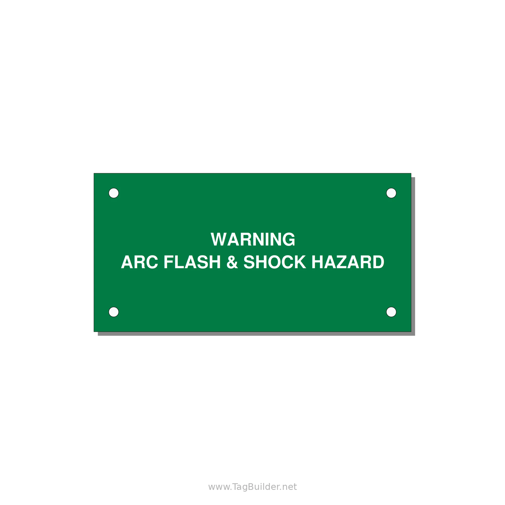 4.0x2.0" Arc Flash Safety Label - WARNING ARC FLASH & SHOCK — 4x2" White on Green, Holes