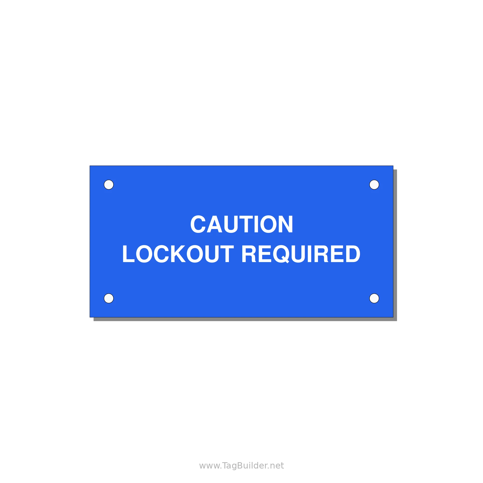 4.0x2.0" Caution Safety Label - CAUTION LOCKOUT REQUIRED — 4x2" White on Blue, Holes
