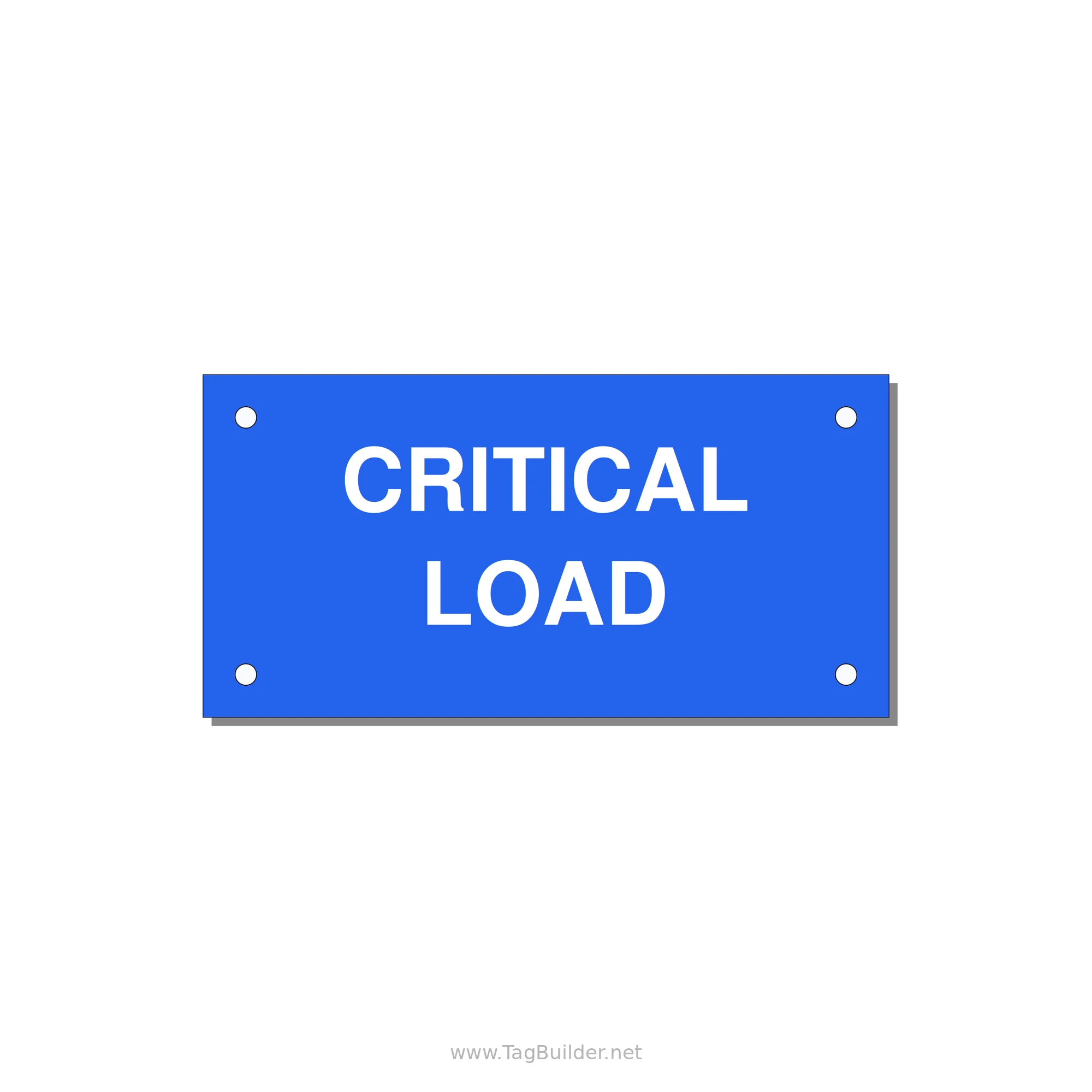 4.0x2.0" Critical Equipment Label - CRITICAL LOAD — 4x2" White on Blue, Holes
