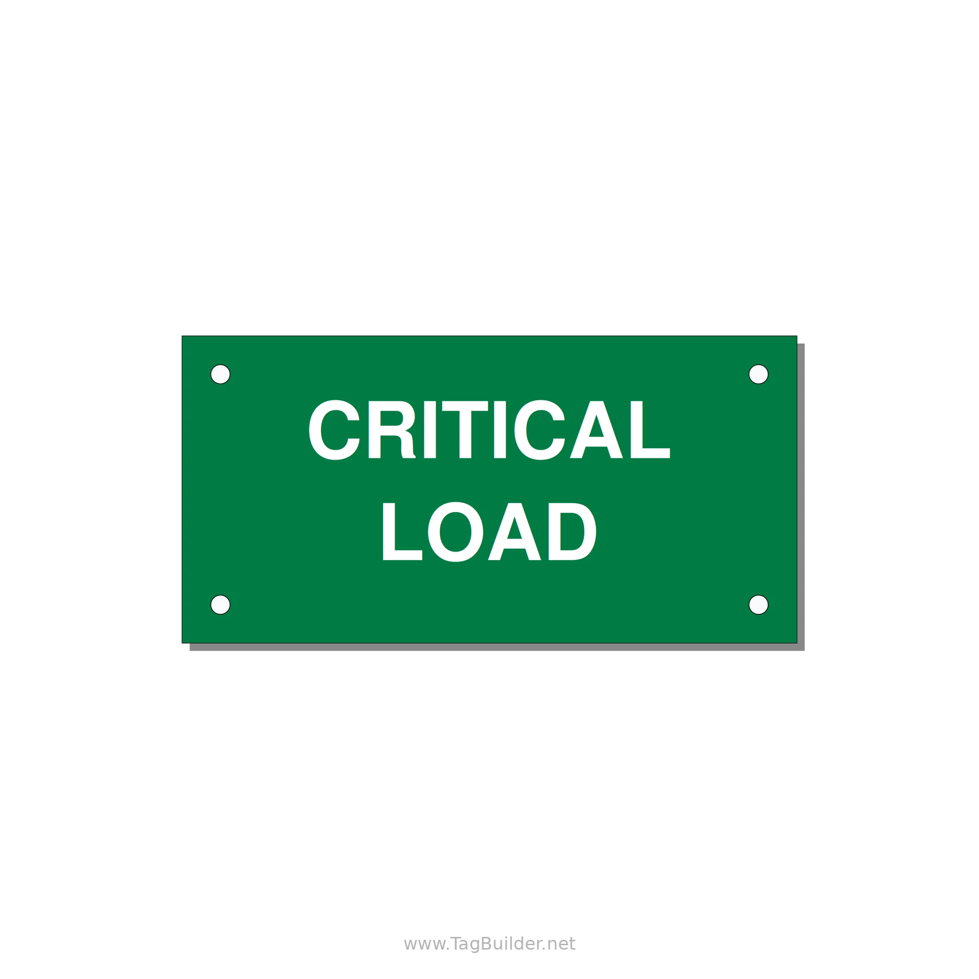 4.0x2.0" Critical Equipment Label - CRITICAL LOAD — 4x2" White on Green, Holes