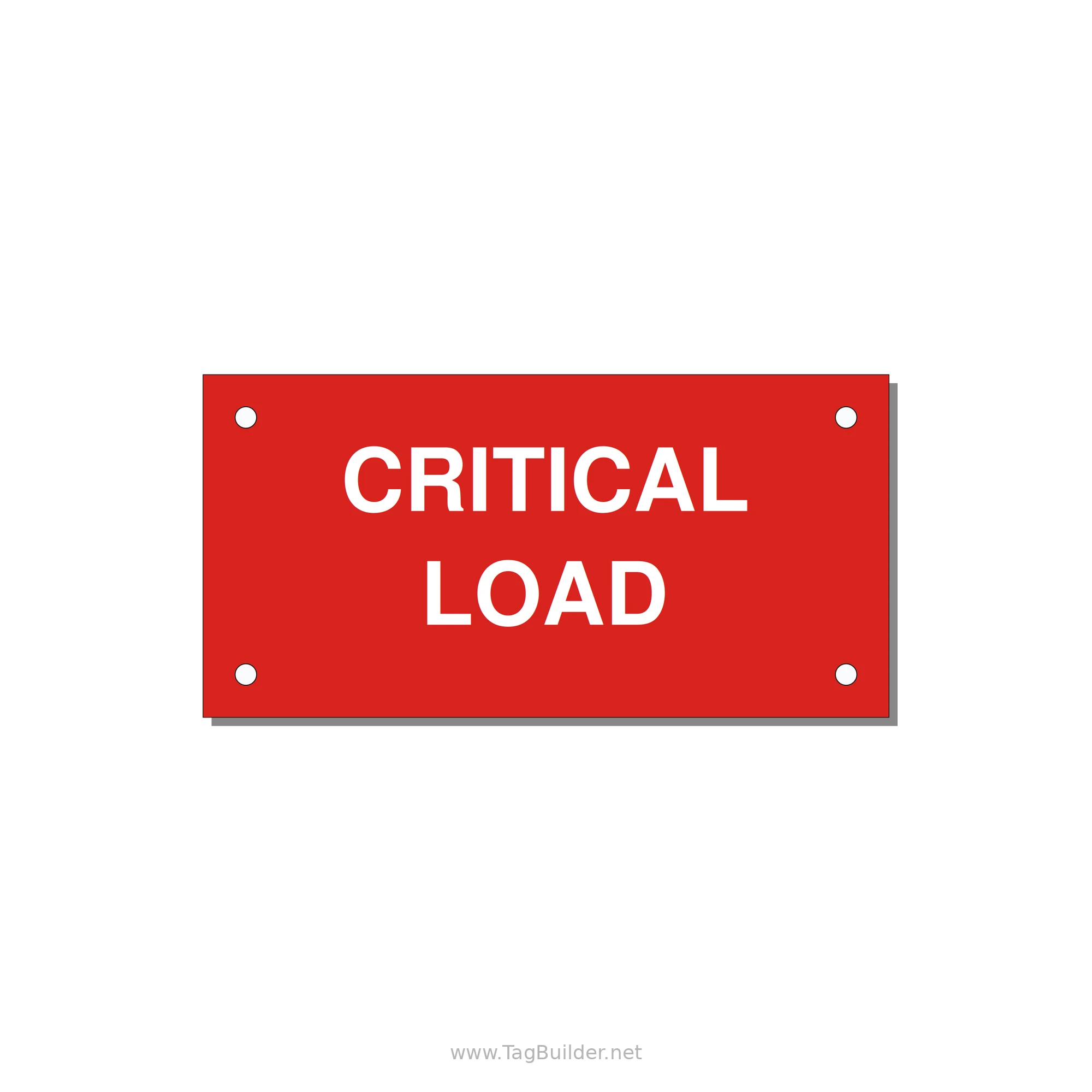 4.0x2.0" Critical Equipment Label - CRITICAL LOAD — 4x2" White on Red, Holes