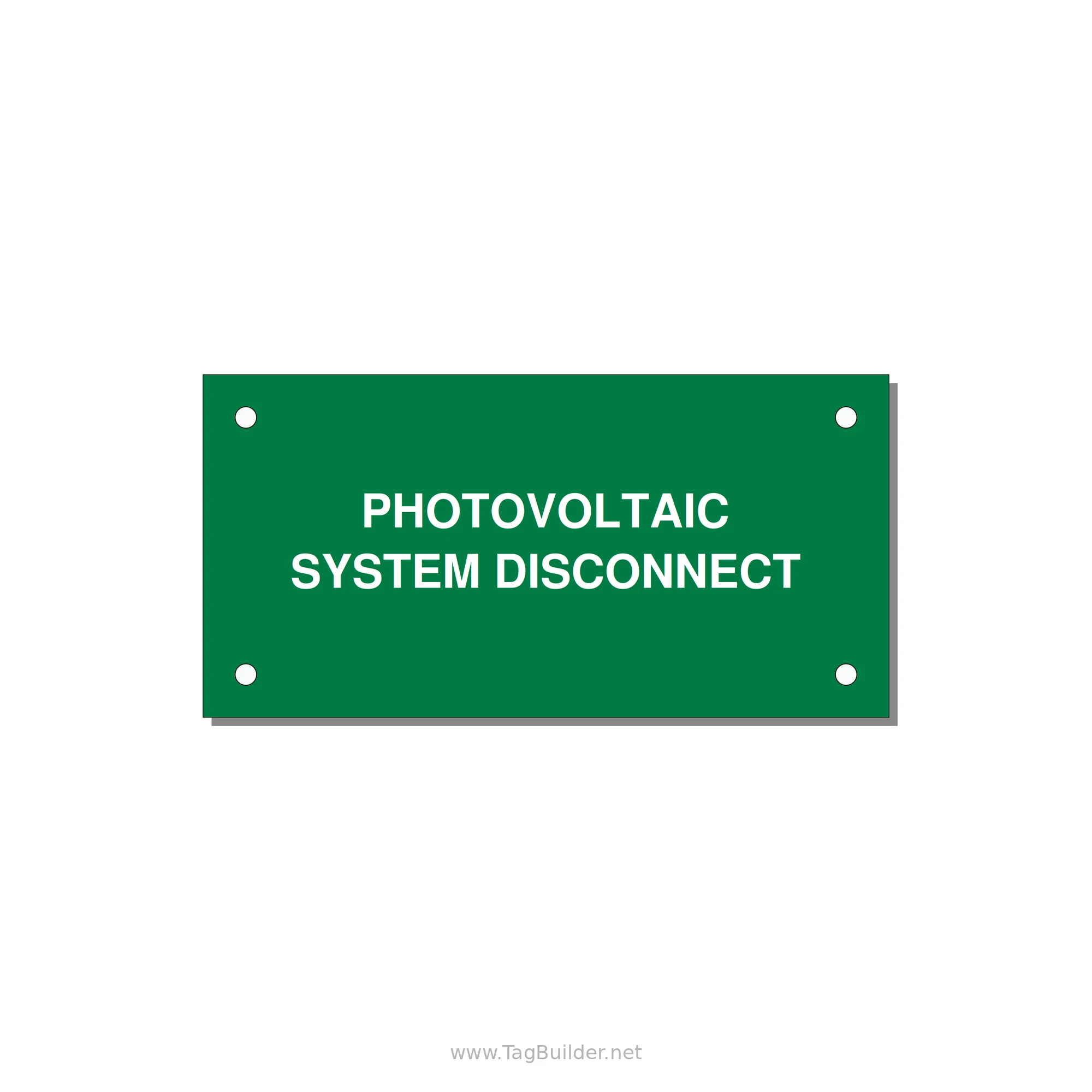 4.0x2.0" Disconnect Switch Label - PHOTOVOLTAIC SYSTEM DISCO — 4x2" White on Green, Holes