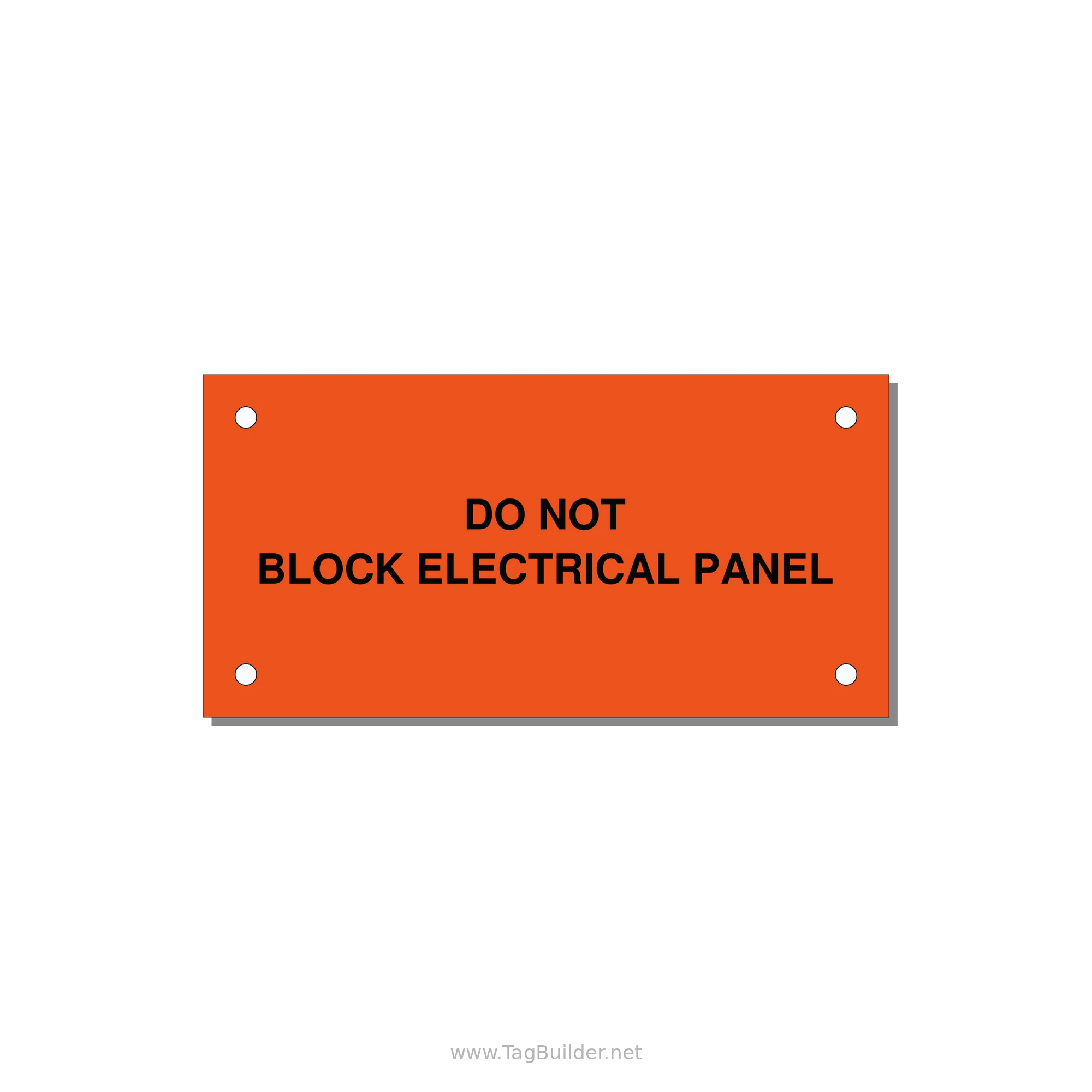 4.0x2.0" Electrical Safety Label - DO NOT BLOCK ELECTRICAL P — 4x2" Black on Orange, Holes