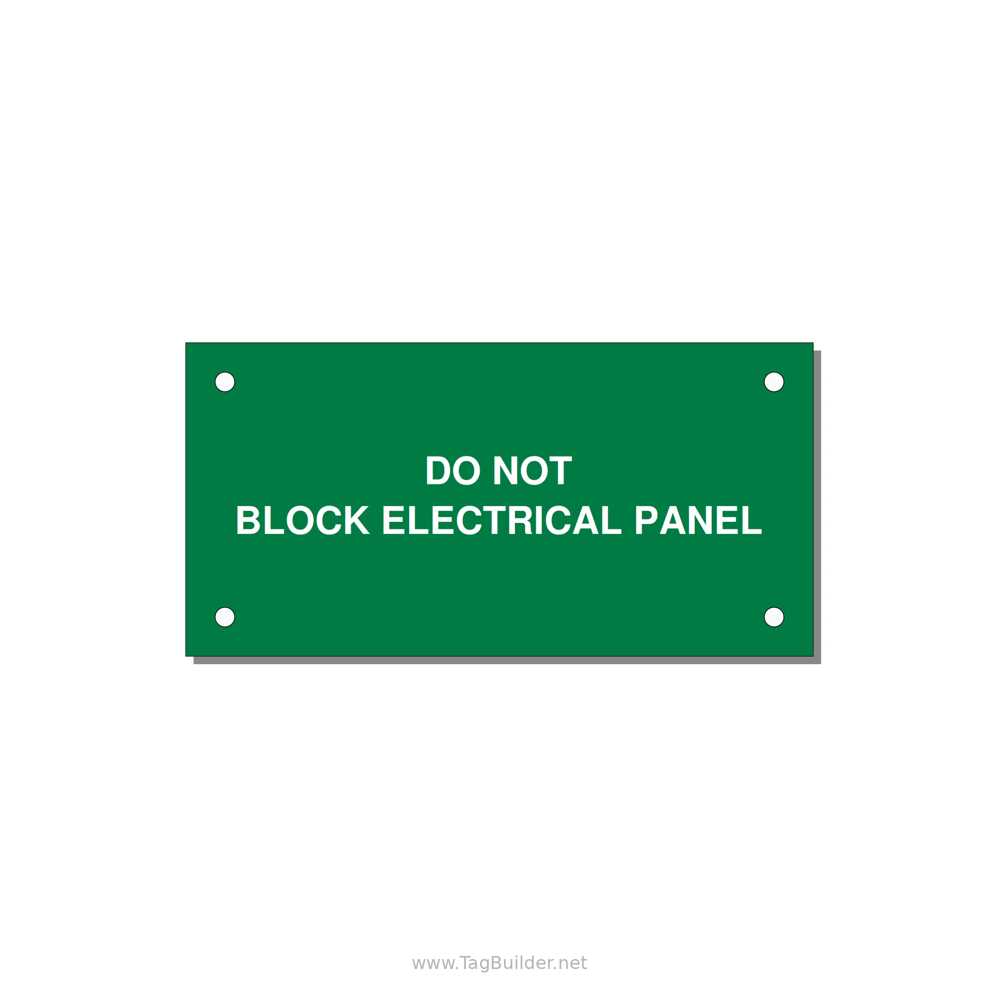 4.0x2.0" Electrical Safety Label - DO NOT BLOCK ELECTRICAL P — 4x2" White on Green, Holes