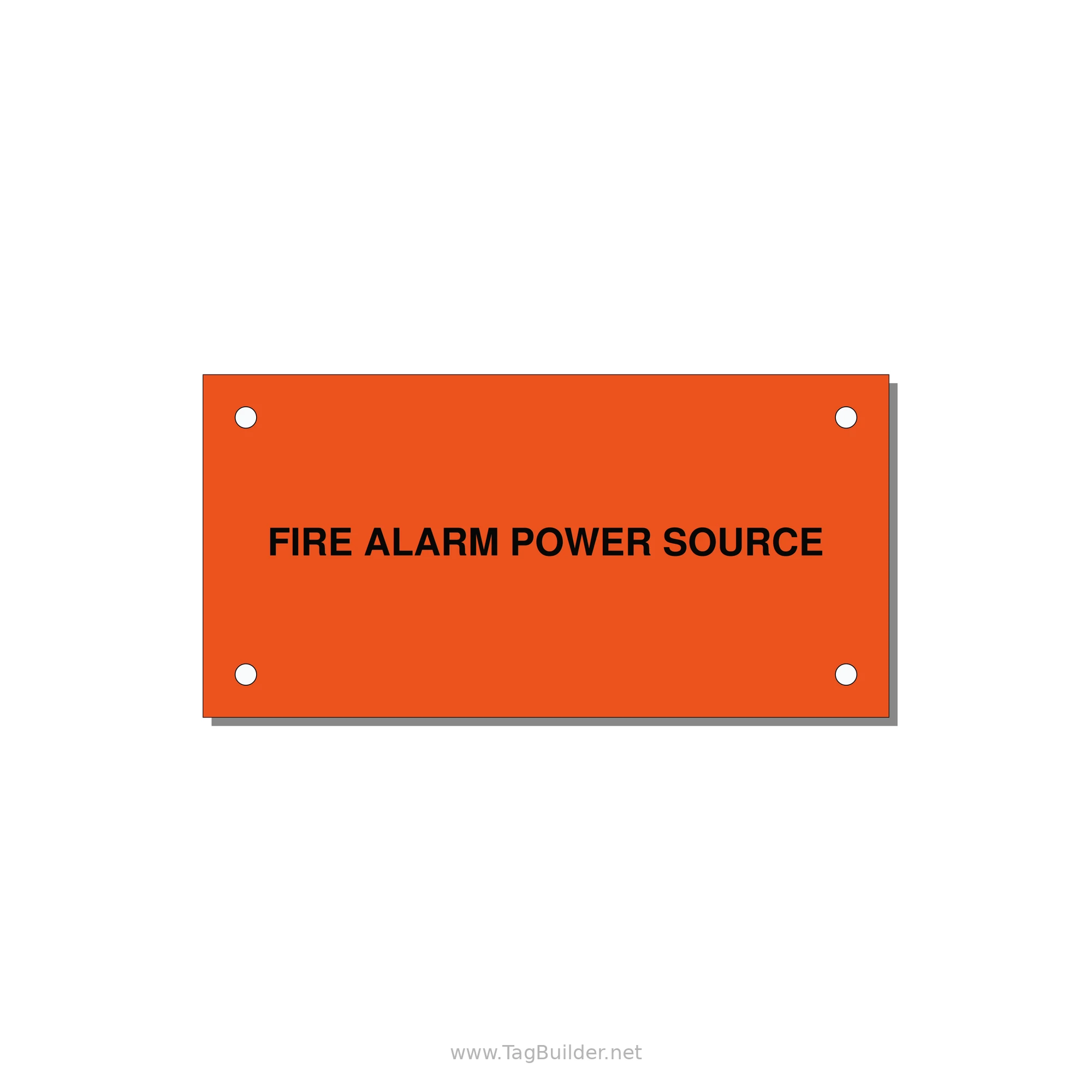 4.0x2.0" Fire Safety Label - FIRE ALARM POWER SOURCE — 4x2" Black on Orange, Holes
