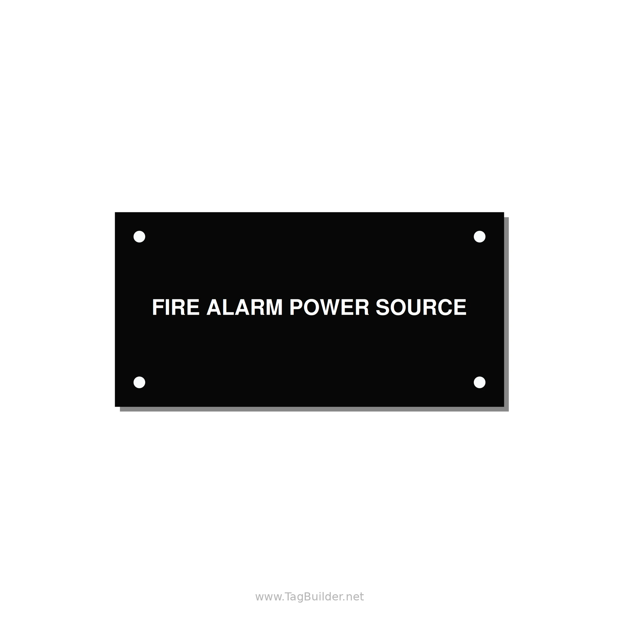 4.0x2.0" Fire Safety Label - FIRE ALARM POWER SOURCE — 4x2" White on Black, Holes