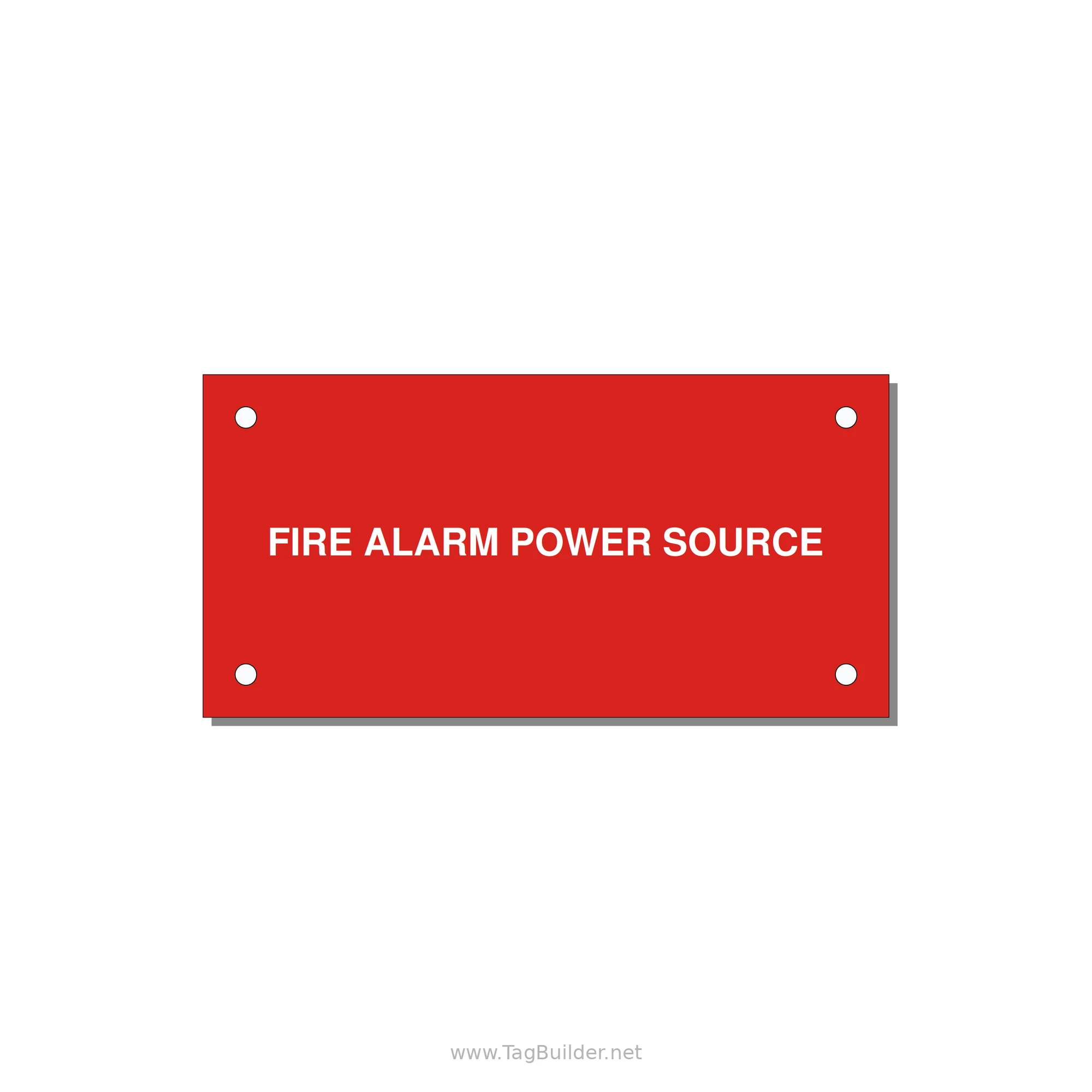 4.0x2.0" Fire Safety Label - FIRE ALARM POWER SOURCE — 4x2" White on Red, Holes