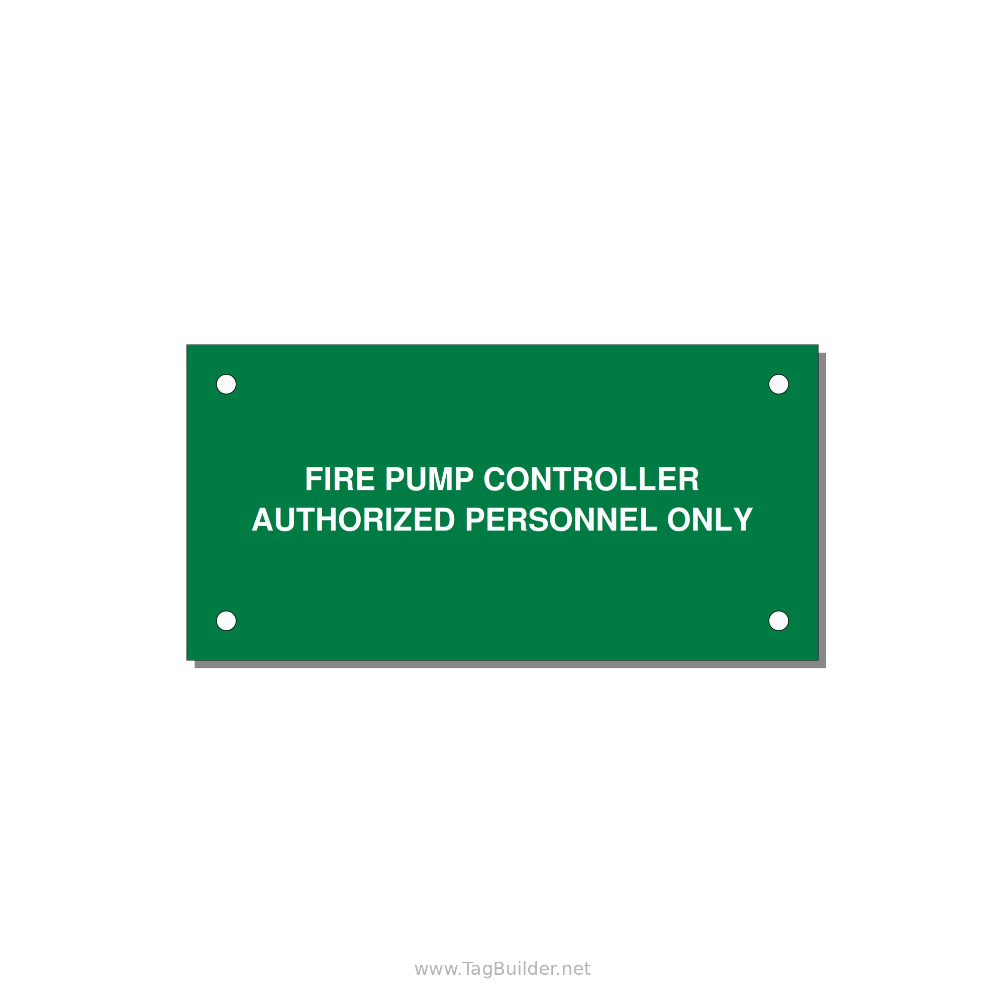 4.0x2.0" Fire Safety Label - FIRE PUMP CONTROLLER AUTH — 4x2" White on Green, Holes