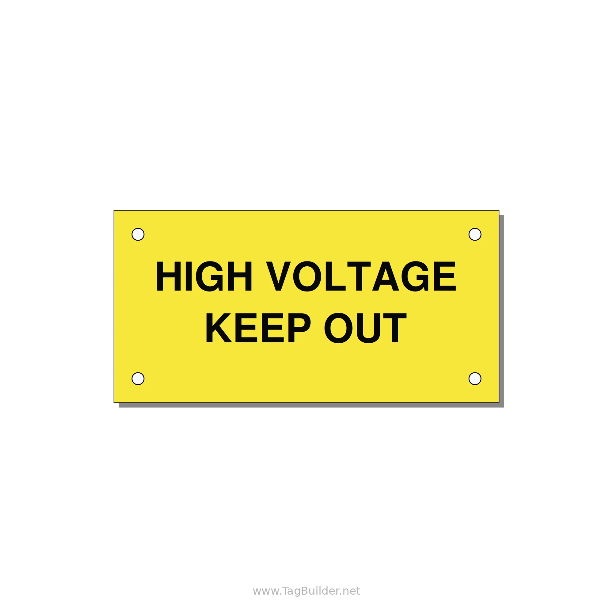 4.0x2.0" High Voltage Warning Sign - HIGH VOLTAGE KEEP OUT — 4x2" Black on Yellow, Holes