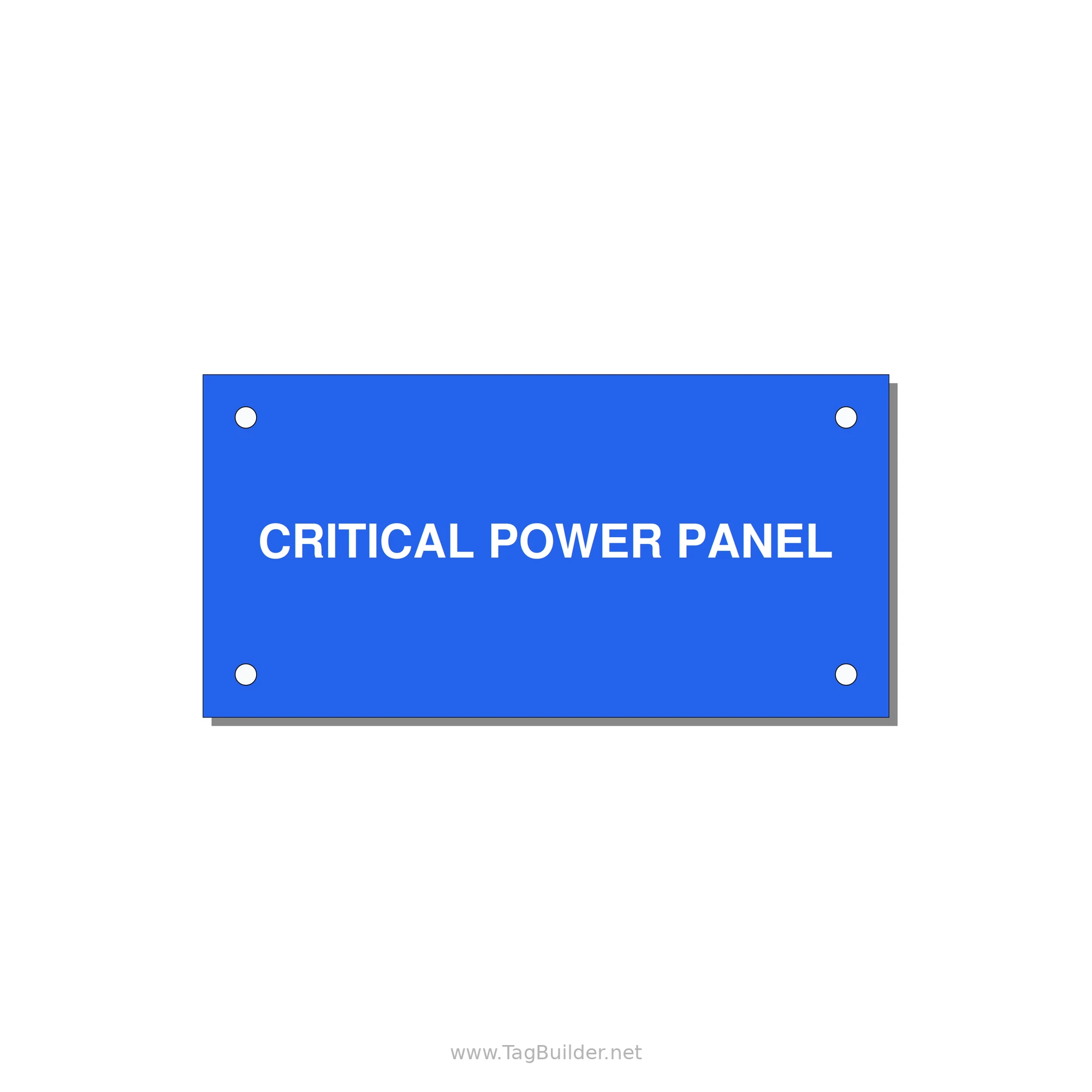 4.0x2.0" Panel Identification Label - CRITICAL POWER PANEL — 4x2" White on Blue, Holes